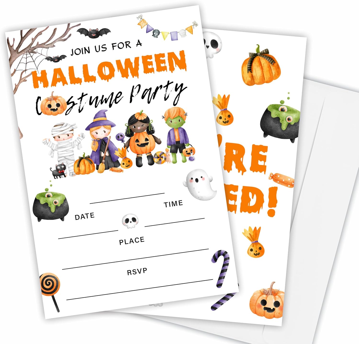 Halloween Party Invitations 25 Pumpkin Double Sided Fill In Cards With Envelopes