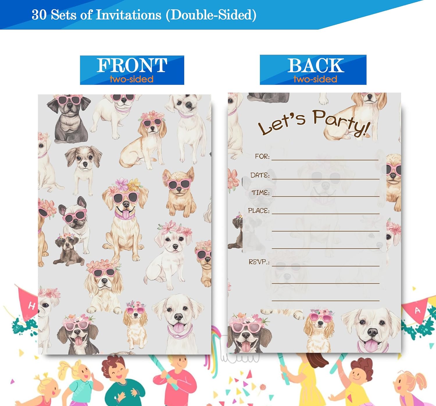 Puppy Dog Birthday Invitations for Girls 4x6 30 Sets