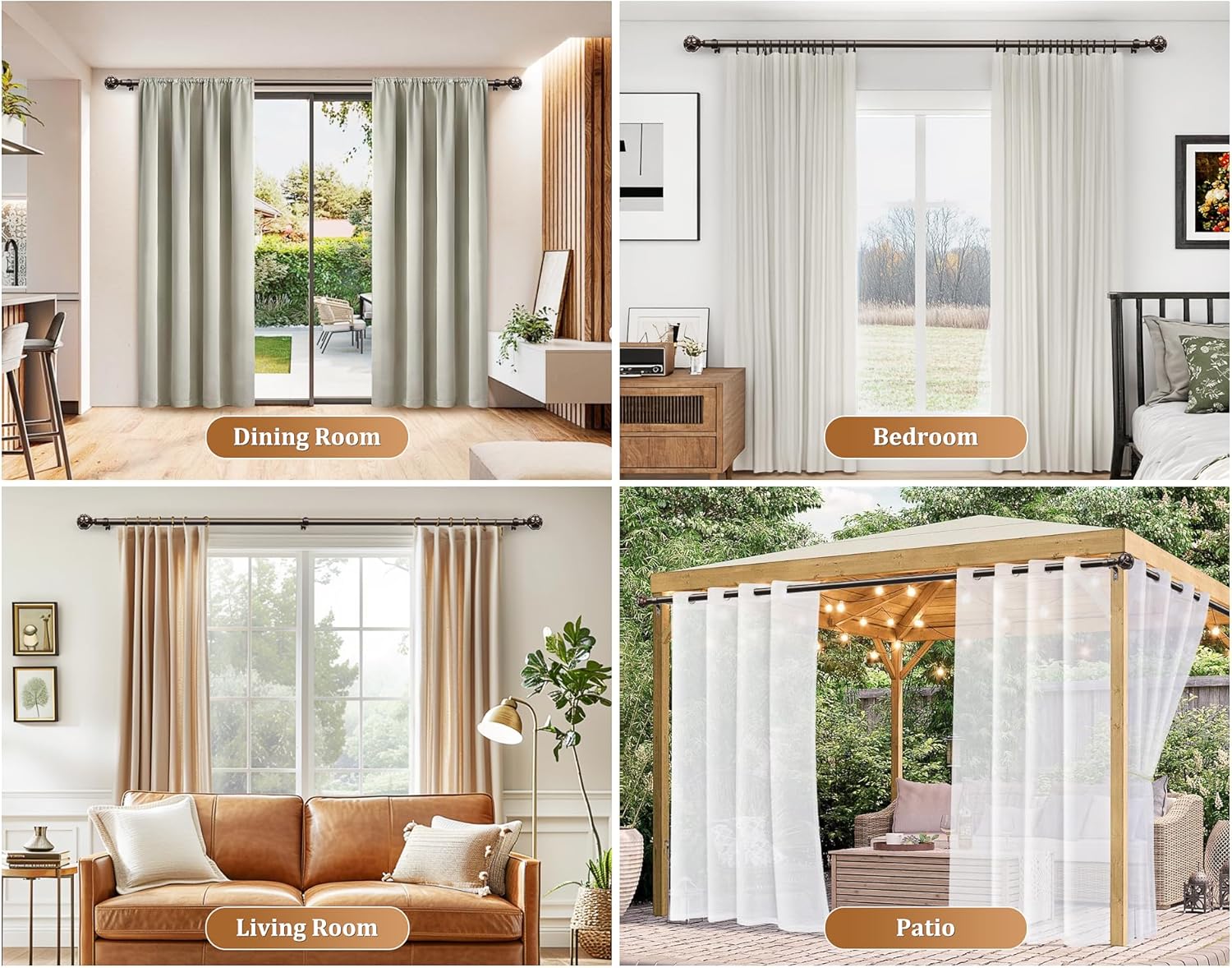 HOTOZON Bronze Curtain Rods 2 Pack Adjustable Splicing