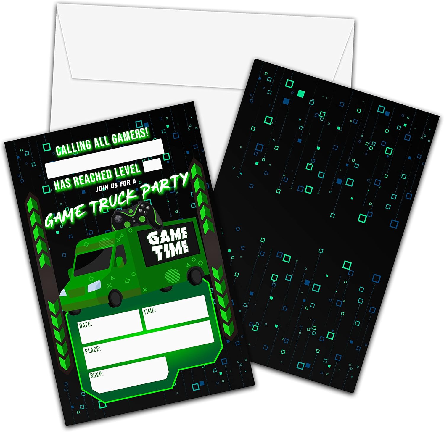 Neon Glow Gaming Birthday Invites - 20 Pack