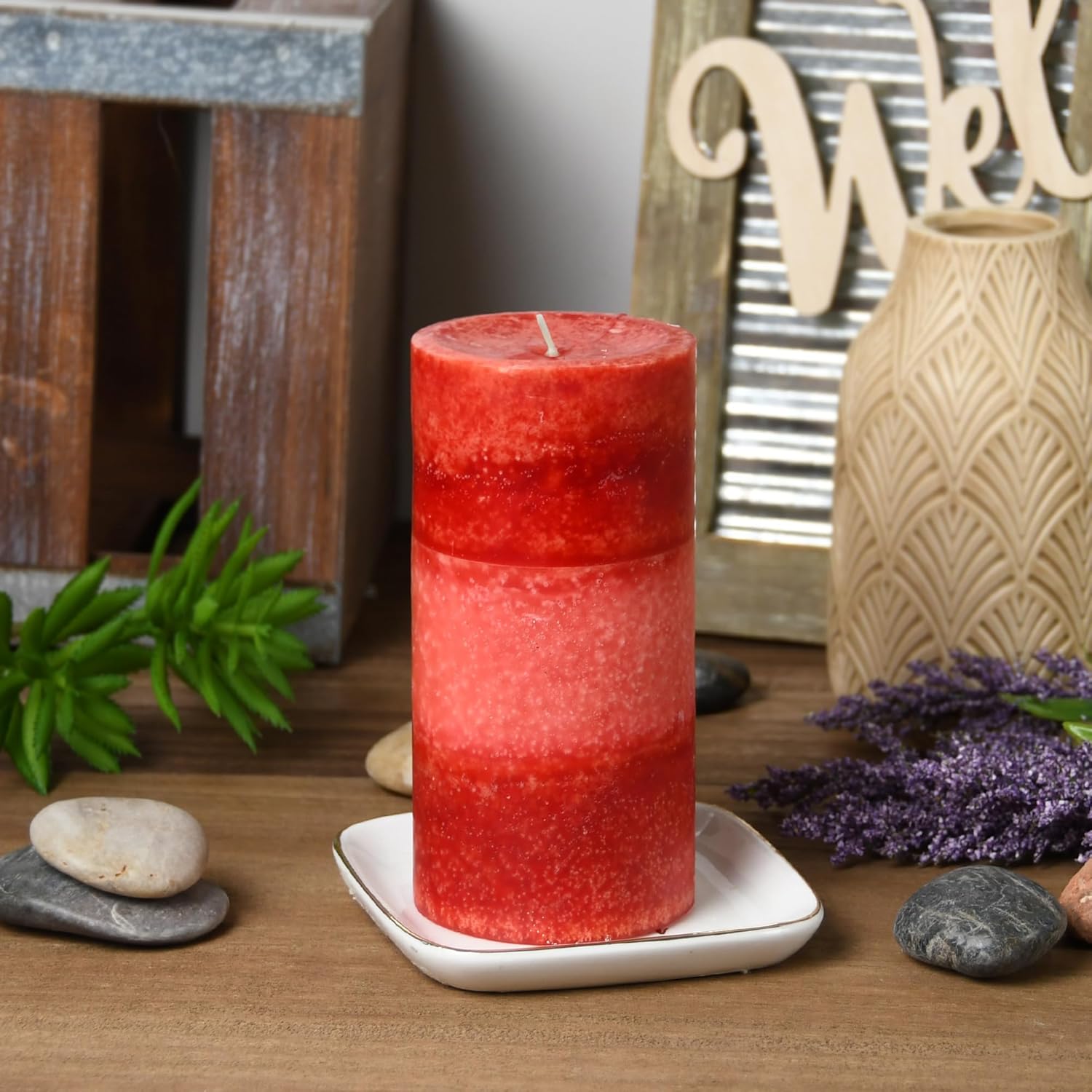 6 Inch Tritone Red Scented Pillar Candle 1