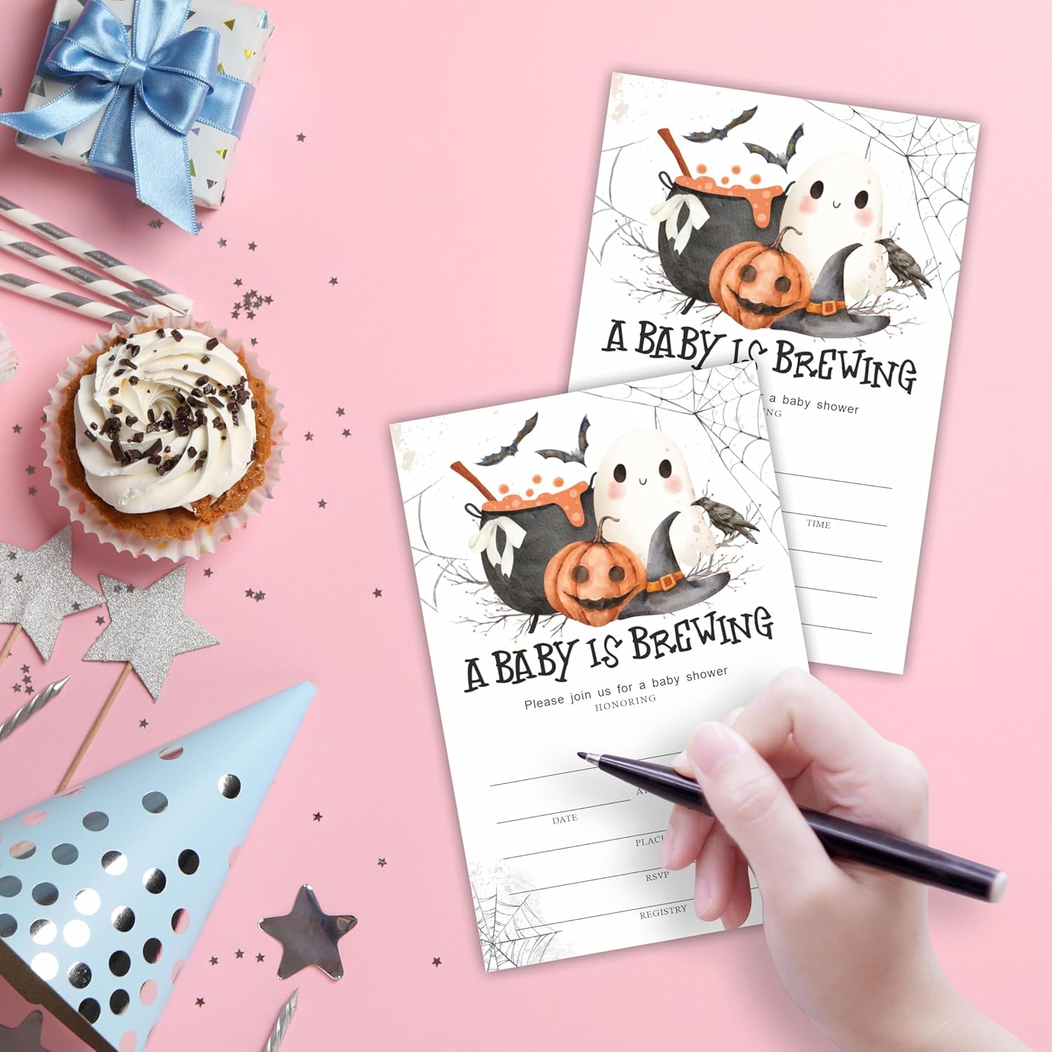 25 Halloween Baby Shower Invites With Envelopes Black