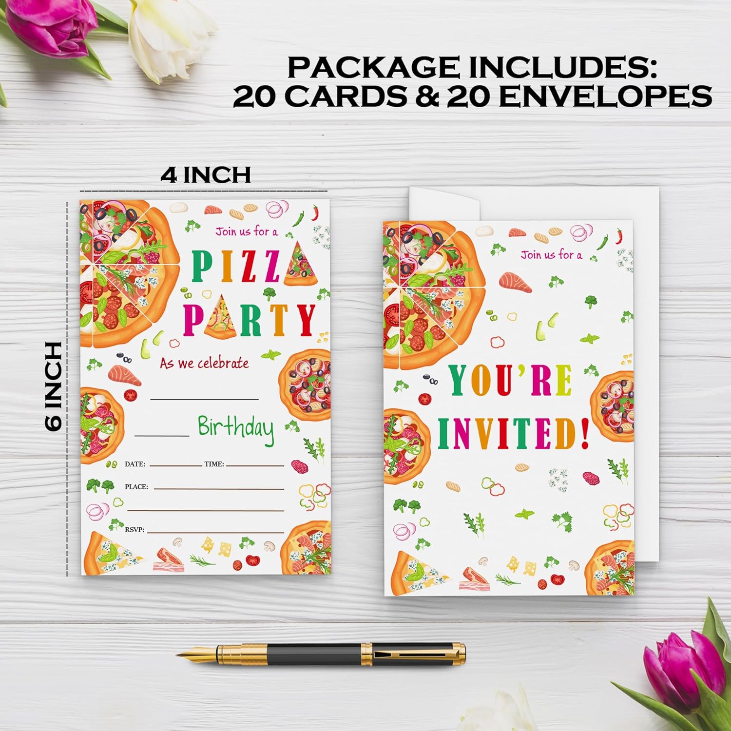 Qiwog Pizza Birthday Invitations With Envelopes 20 Pack
