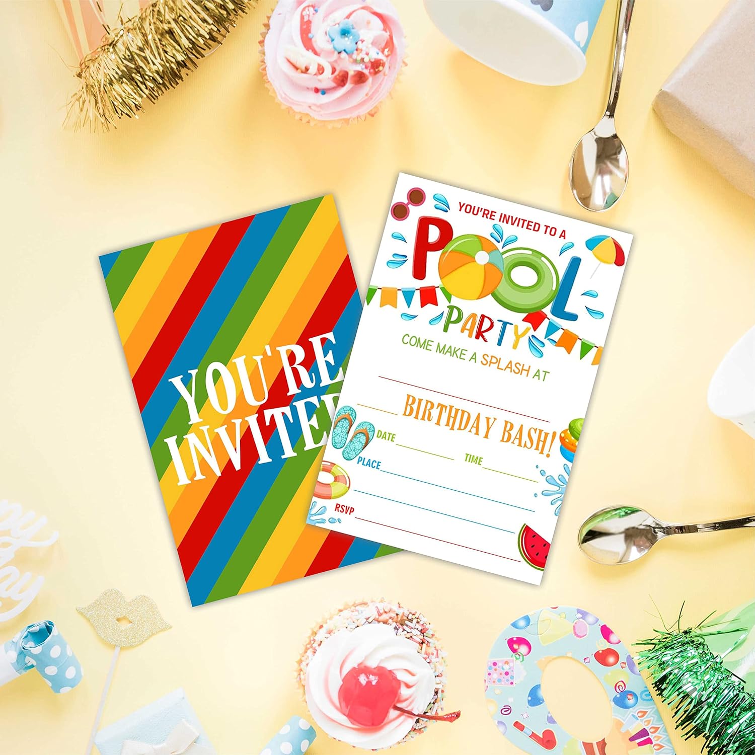 AWSICE Summer Swim Pool Birthday Invites Double-Sided