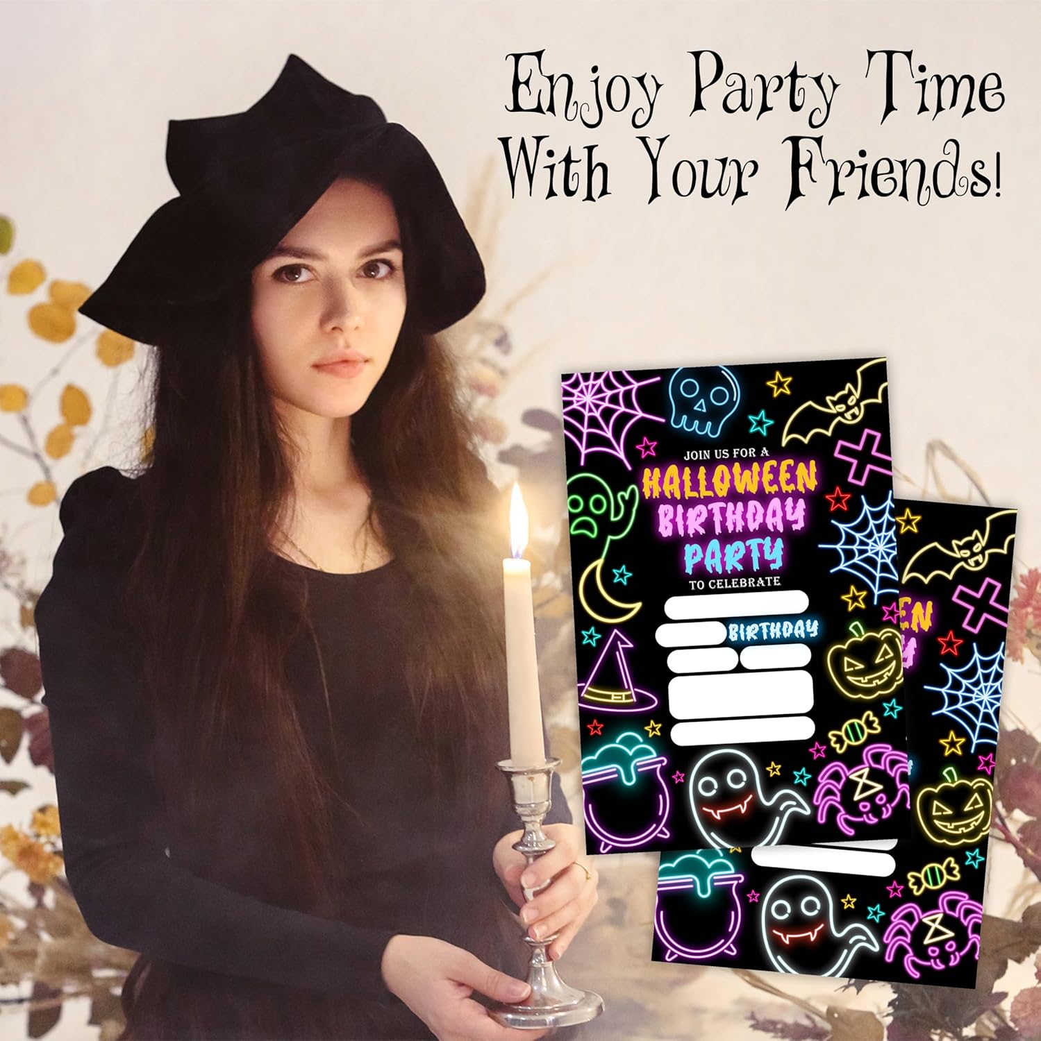 Nuckxy Halloween Birthday Neon Invitation Cards Set