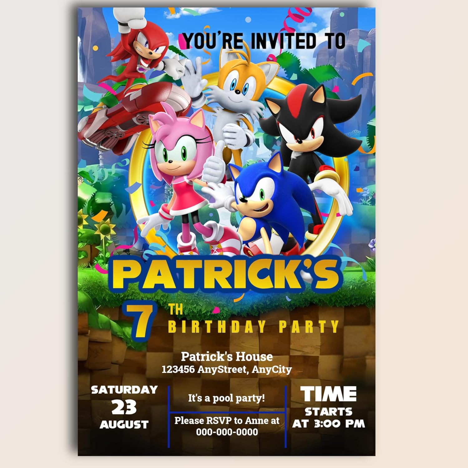 Sonic Birthday Invitations with Envelopes 4x6 Inches