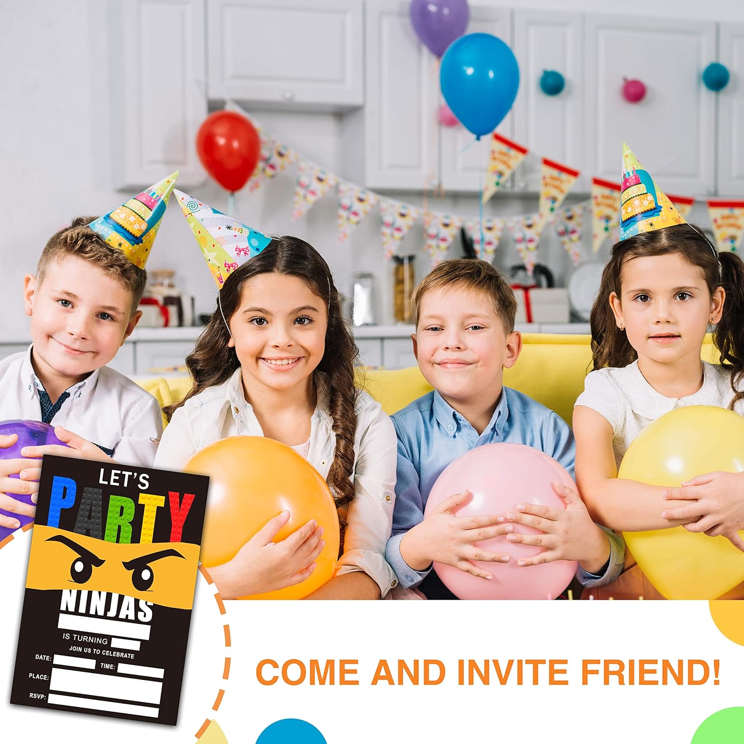 4 Inch x 6 Inch Ninjas Birthday Invitation Cards With Envelopes - 20 Sets