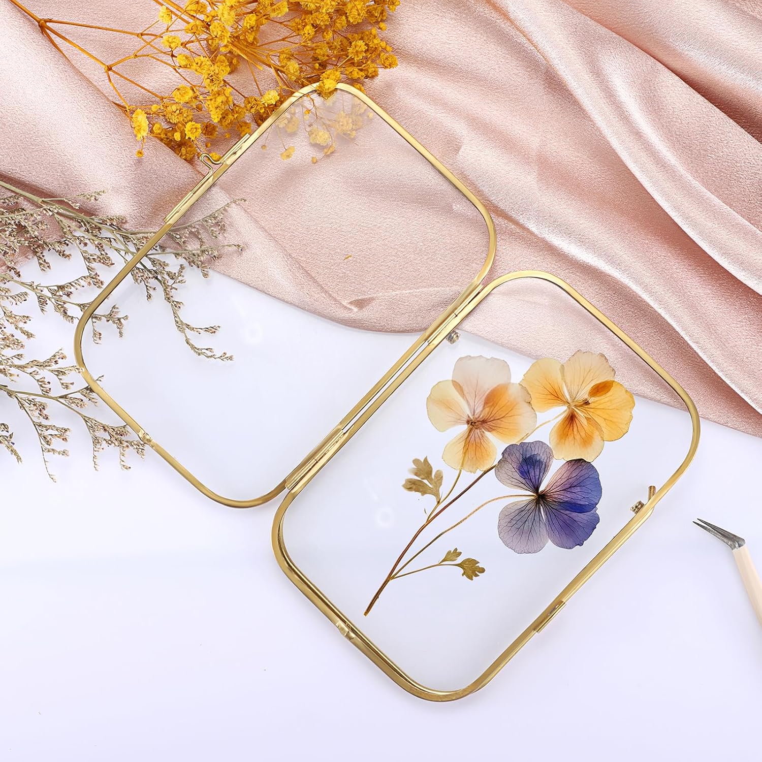4x6 Inch Double Glass Pressed Flower Frame with Gold Frame