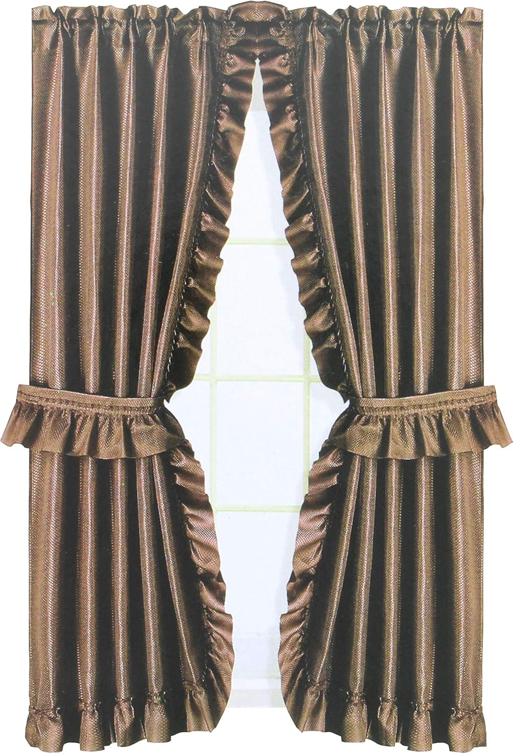 Mosaic Fabric Ruffled Window Curtain 54 Long Chocolate Brown