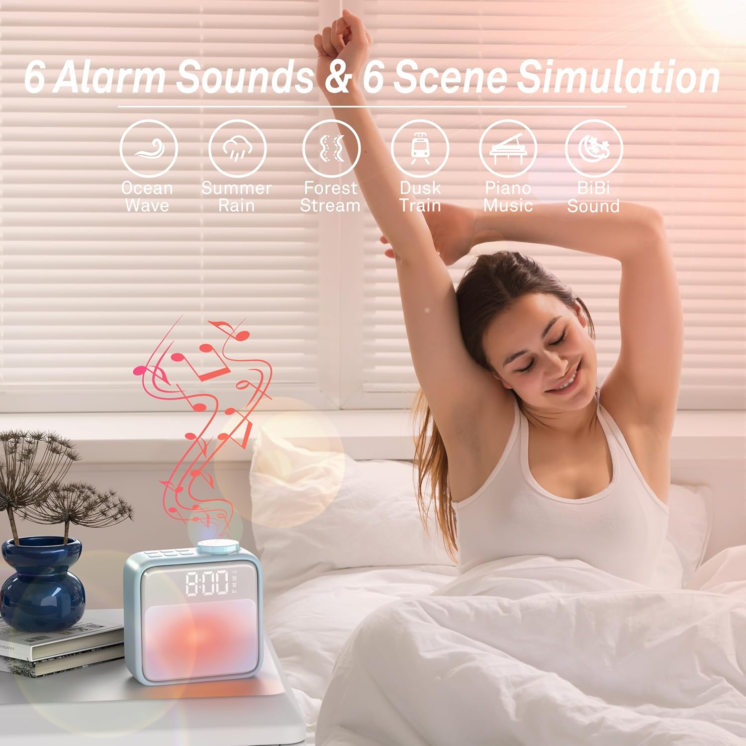 Airivo Alarm Clock Night Light with 6 Scenes and White Noise