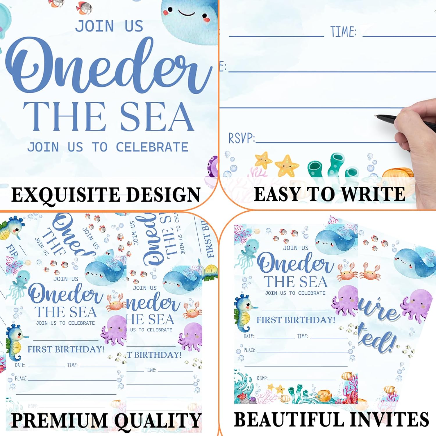 Under the Sea Birthday Invites 20 Pack with Envelopes