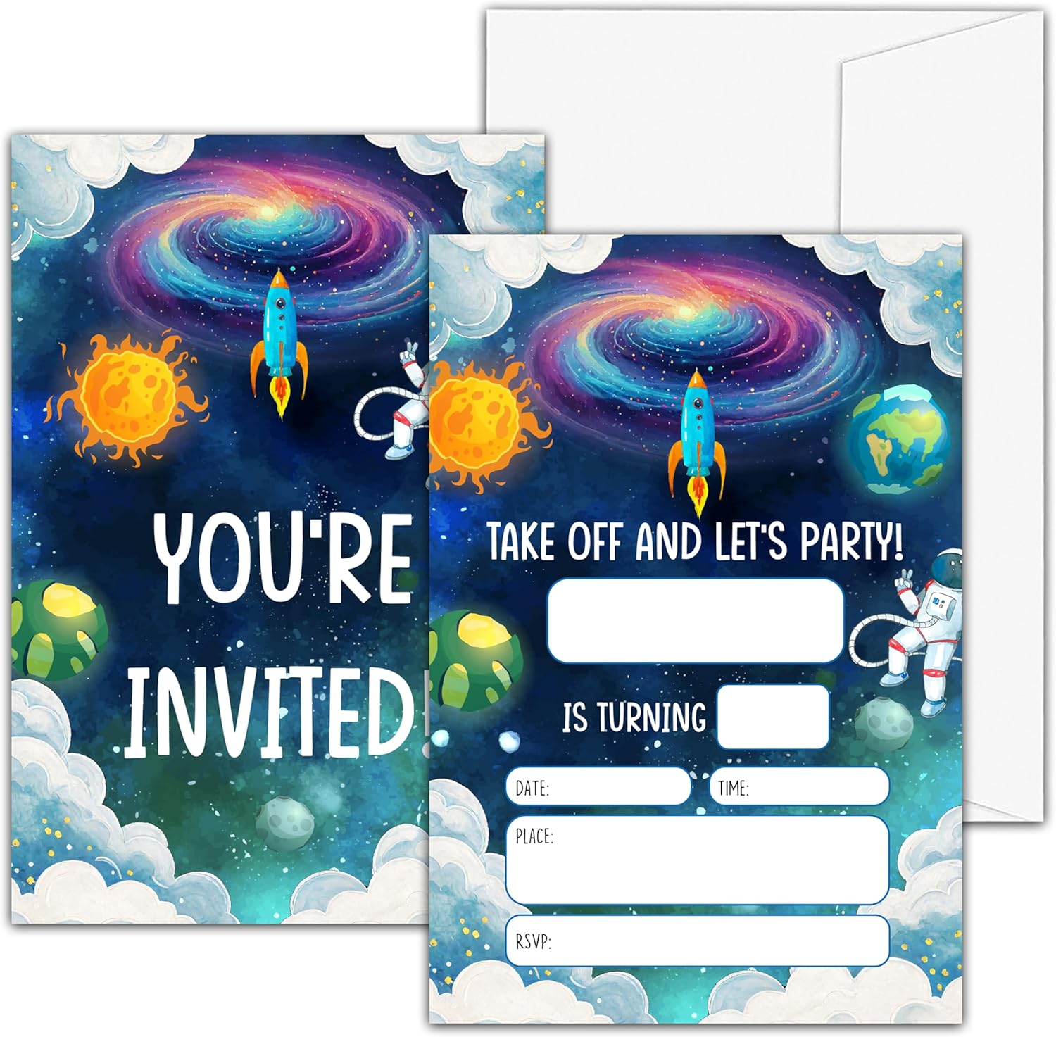 Outer Space Birthday Invitations with Envelopes A28