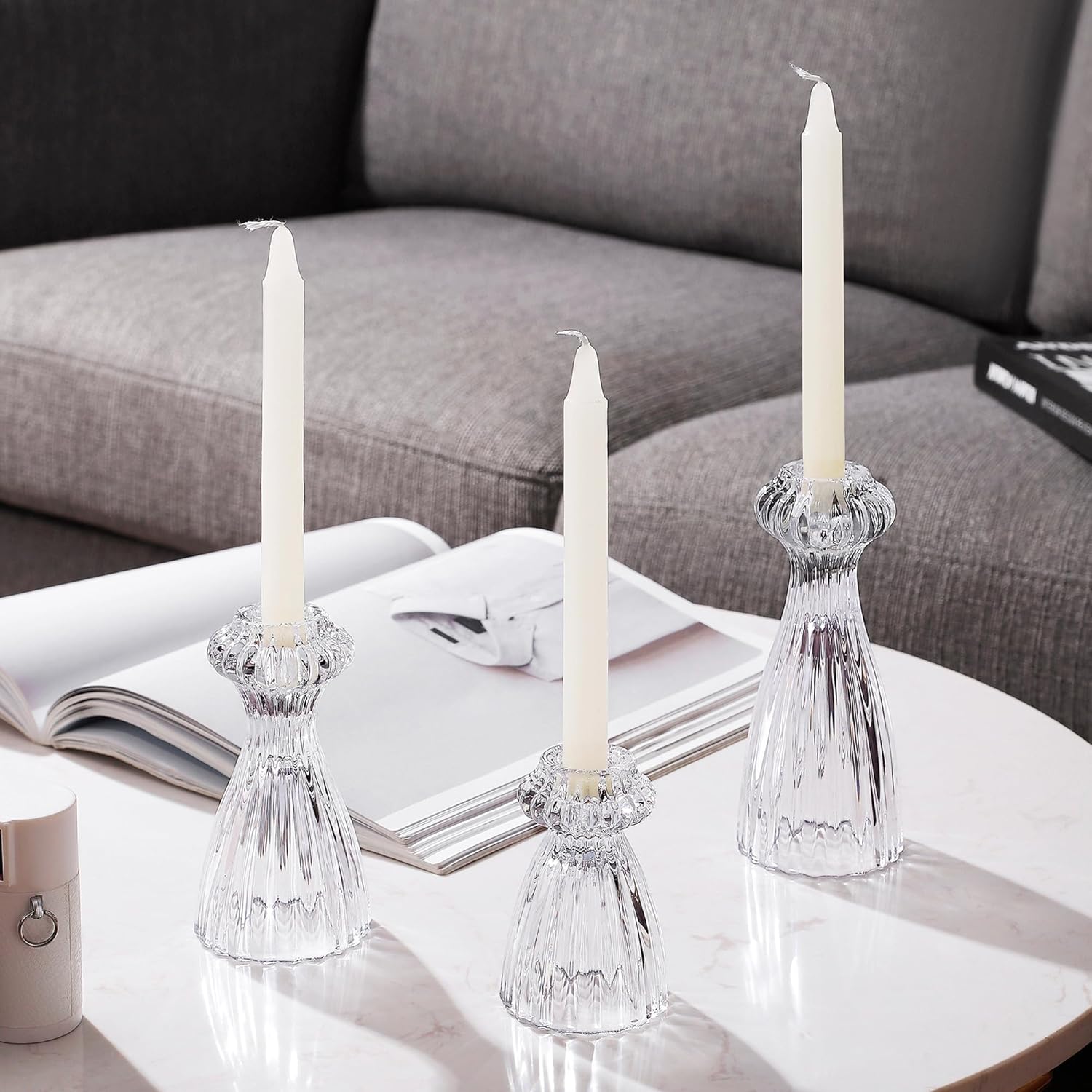 Lysenn Glass Candlestick Holder Set of 3