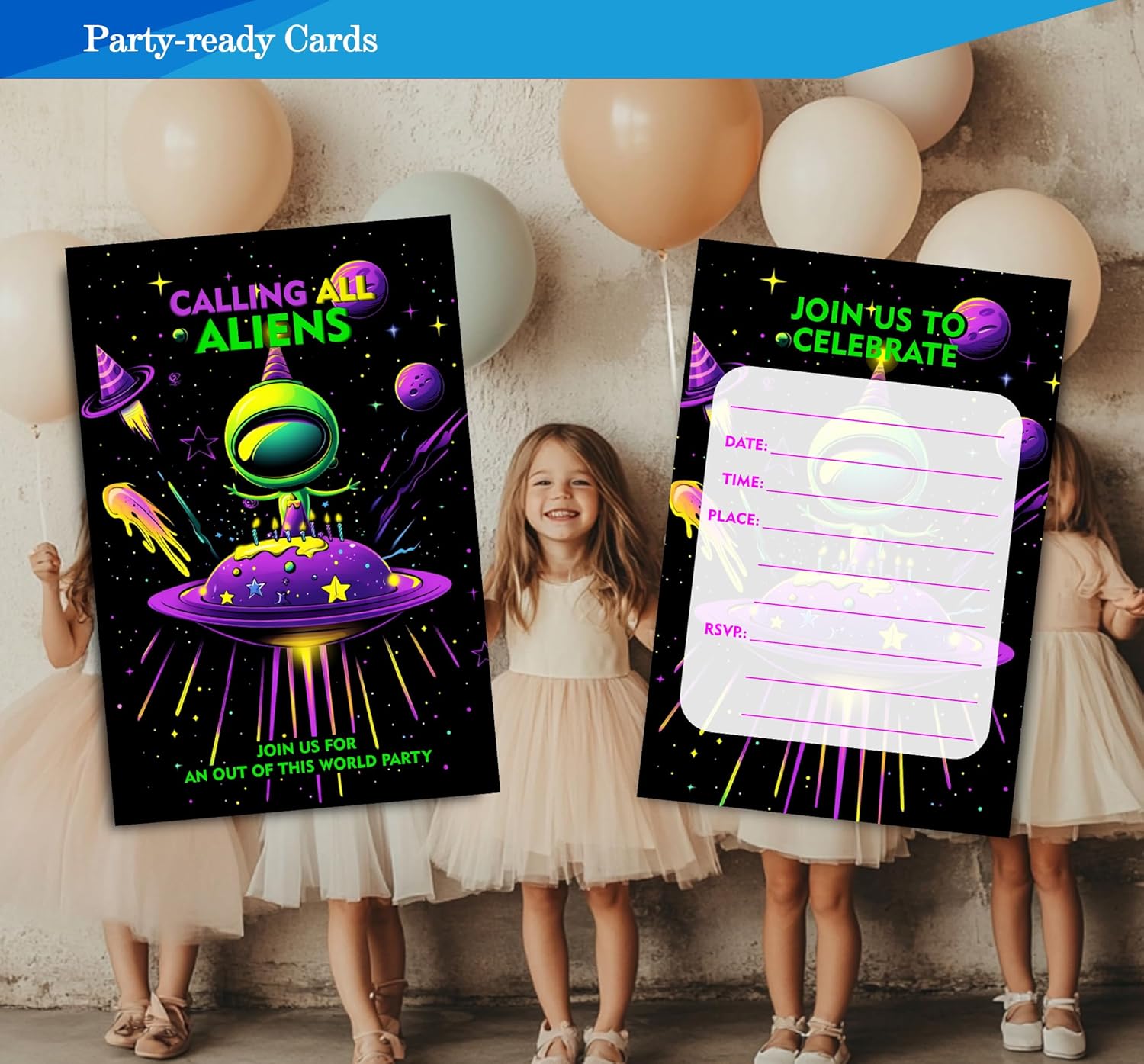 Space Theme Birthday Invitations for Boys 4x6 Inches 30 Sets with Envelopes