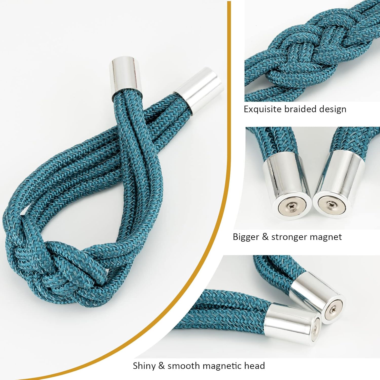 NICEEC 4 Pack Magnetic Curtain Tiebacks Teal
