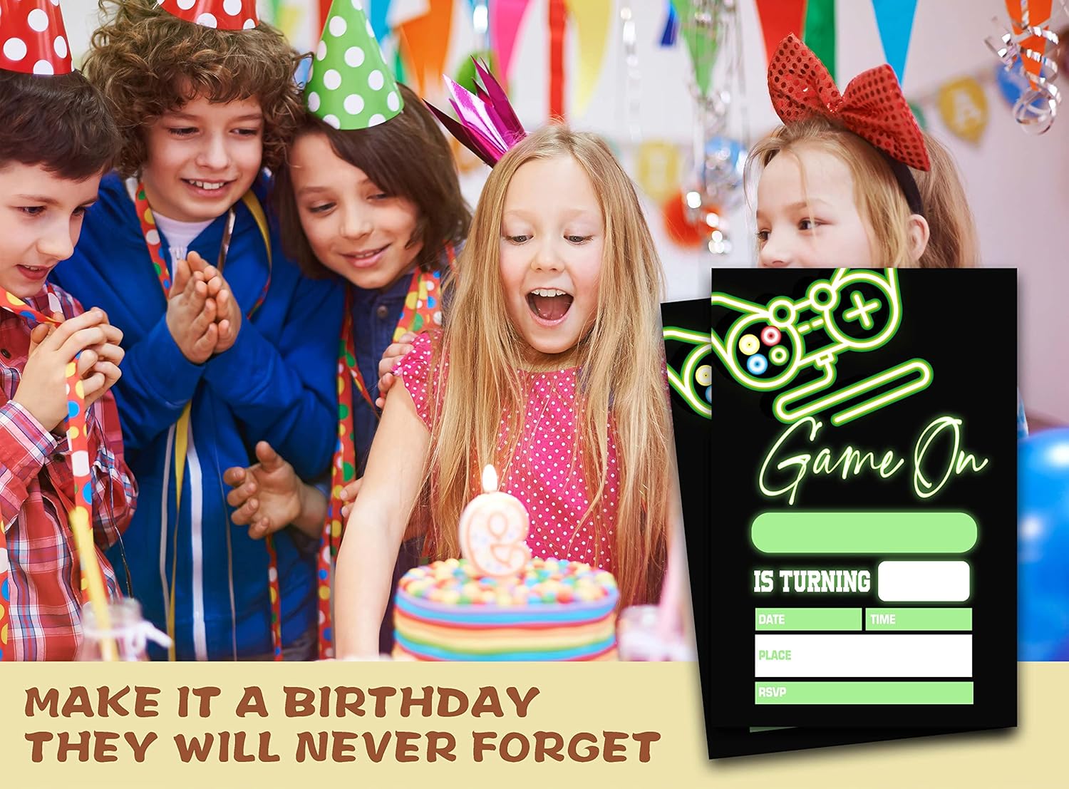 ONDTOM Video Game Birthday Invitations 20 Pack 4x6 Neon