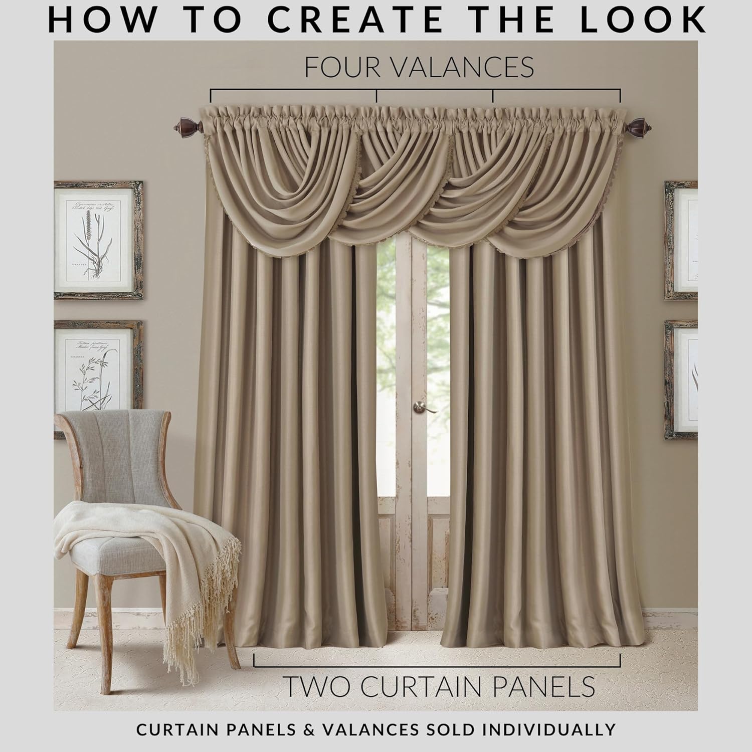 Elrene All Seasons Waterfall Valance 52x36 Taupe
