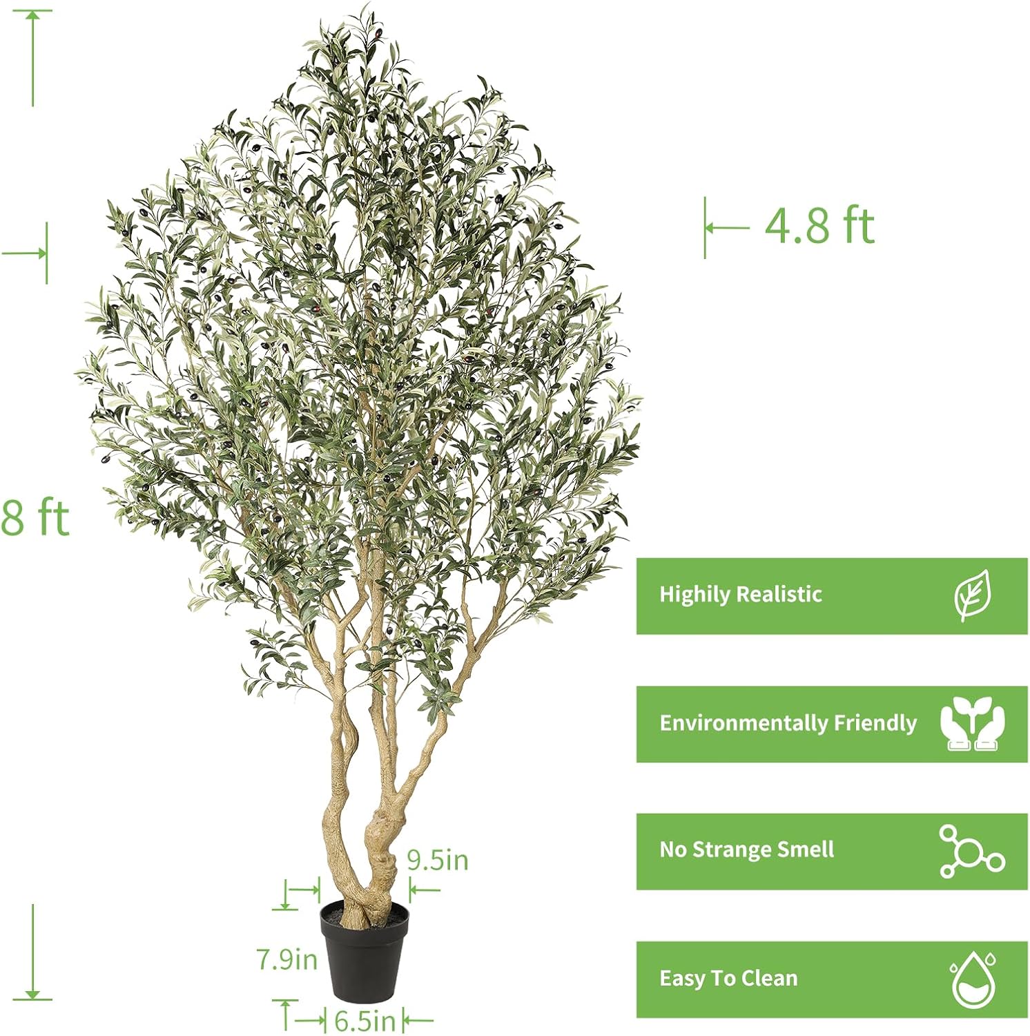 Realead 8ft Artificial Olive Tree with Realistic Leaves and Olives