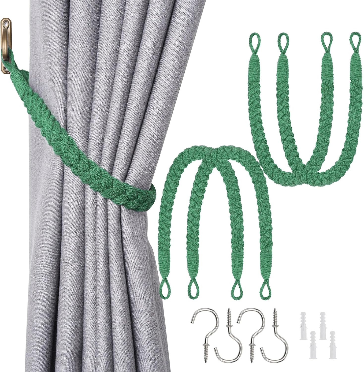 NICEEC 4 Pack Natural Cotton Rope Curtain Holdbacks
