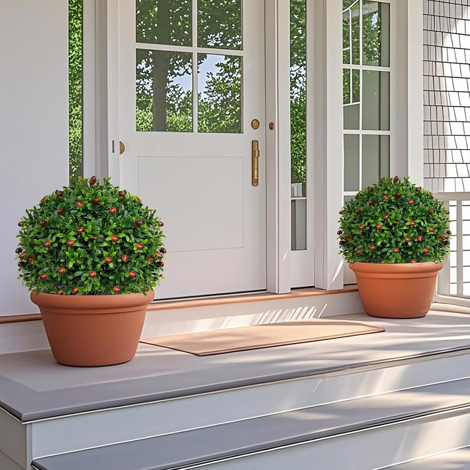 Artificial Boxwood Topiary Set of 2 for Porch and Outdoor