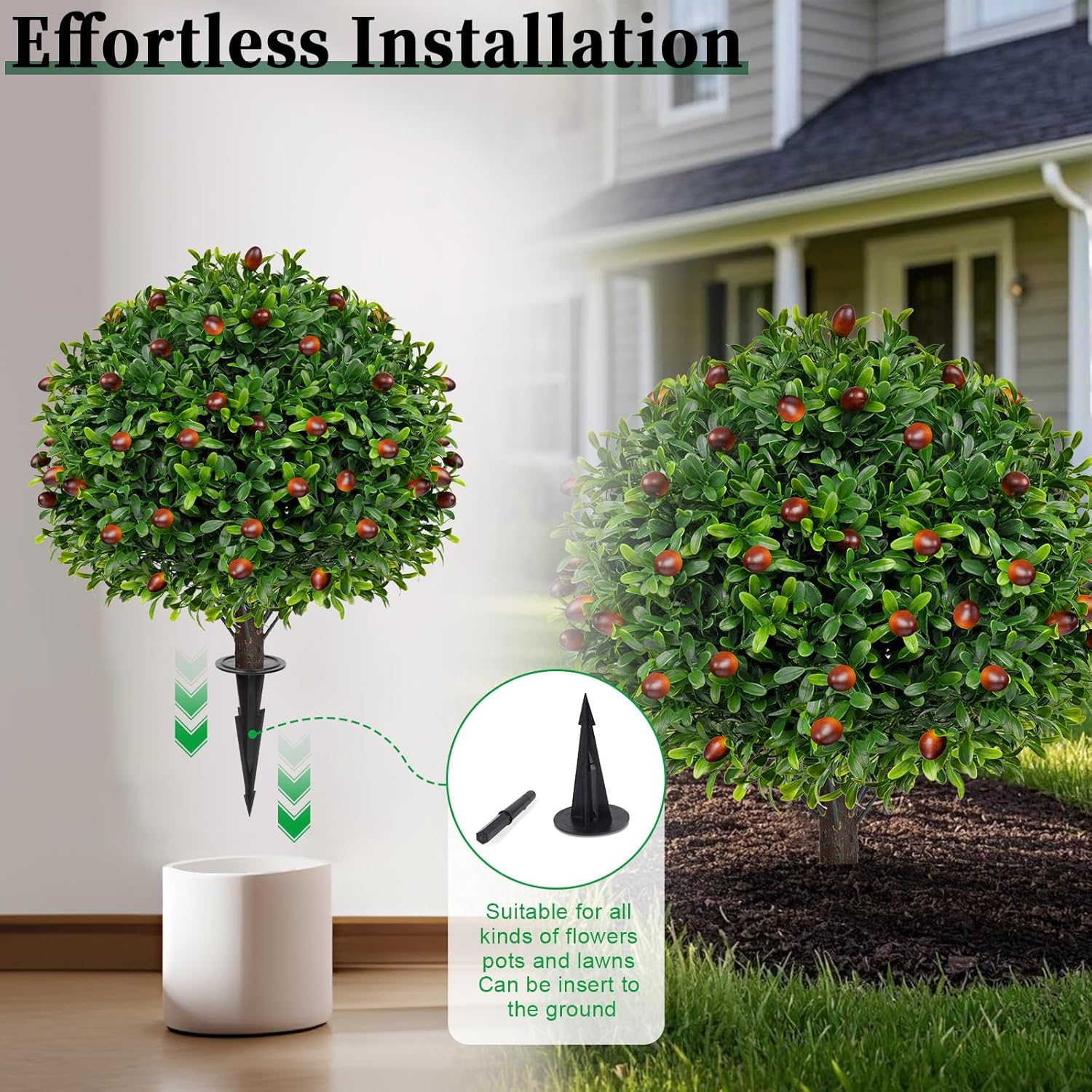 Artificial Olive Boxwood Topiary Ball Trees 2 Set 16 Inch UV Resistant