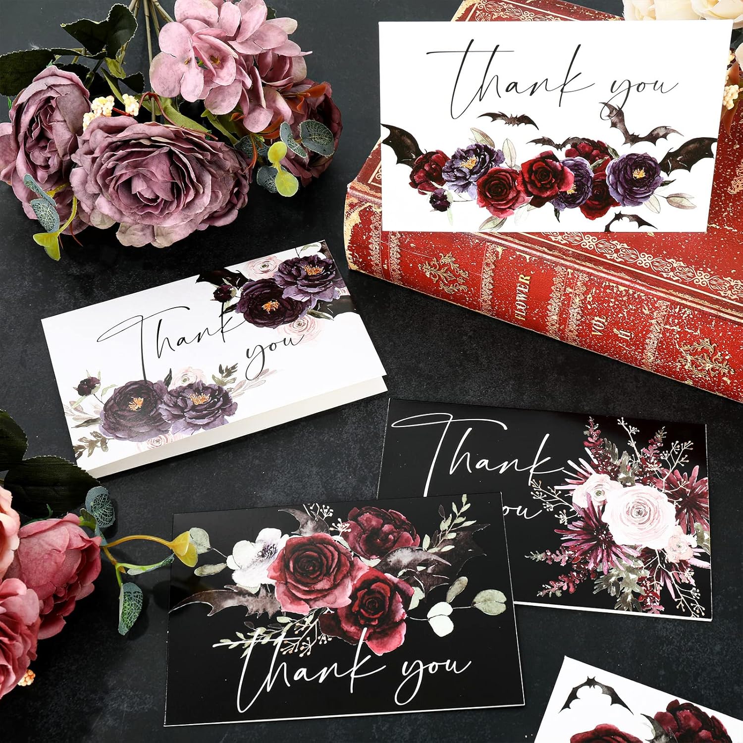 30 Pack Halloween Floral Thank You Cards with Envelopes