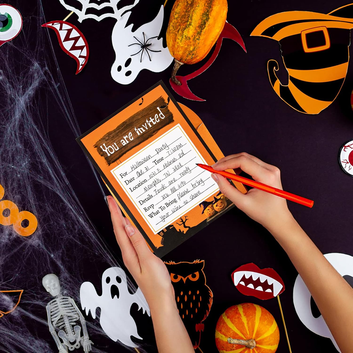 XJF Halloween Party Invitation Cards for Kids 5x7 12pcs with Envelopes