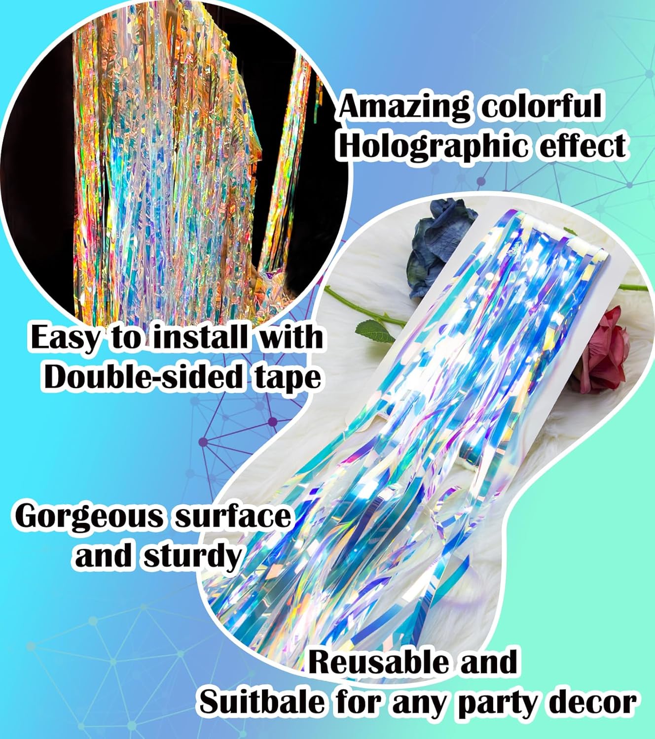 Gorgeous Holographic Iridescent Fringe Curtains 2 Pack
