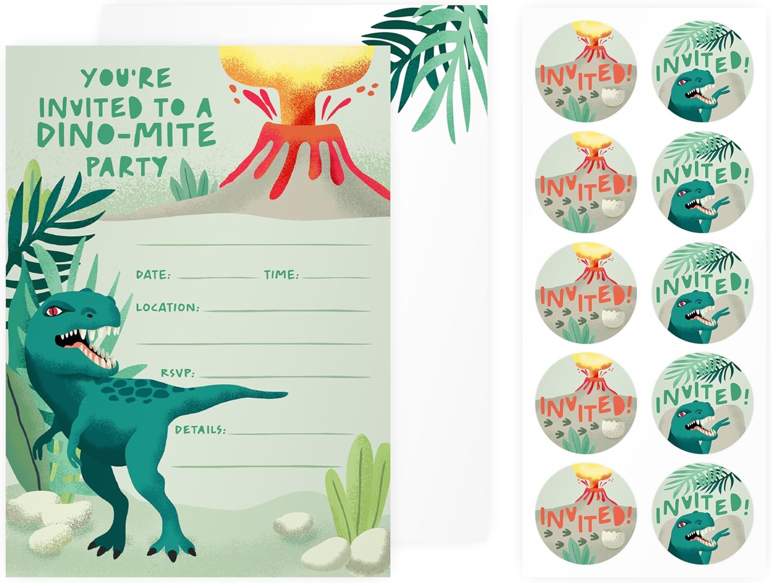Rileys Co 50-Pack Dinosaur Party Invitations for Kids