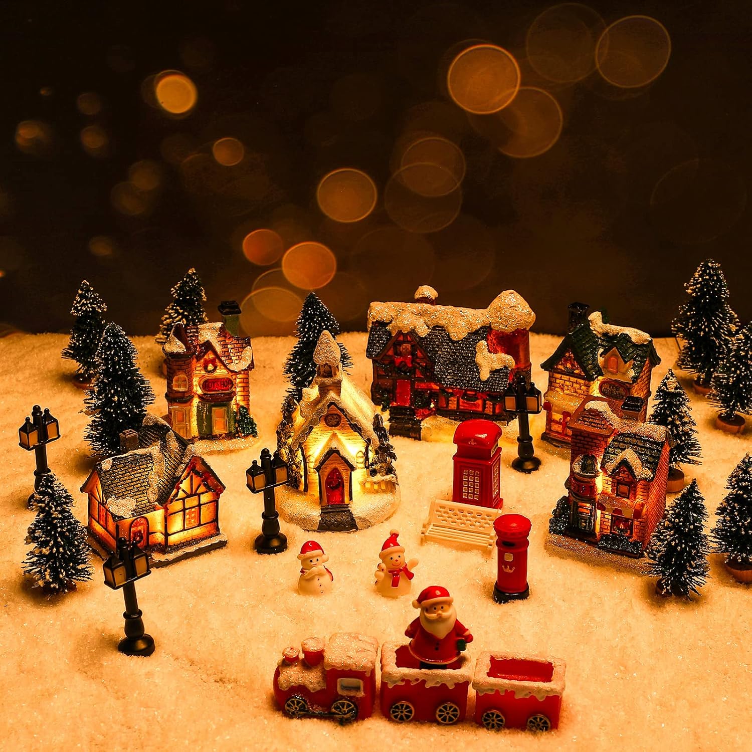 Zubebe 30 Pcs LED Christmas Village Houses Set