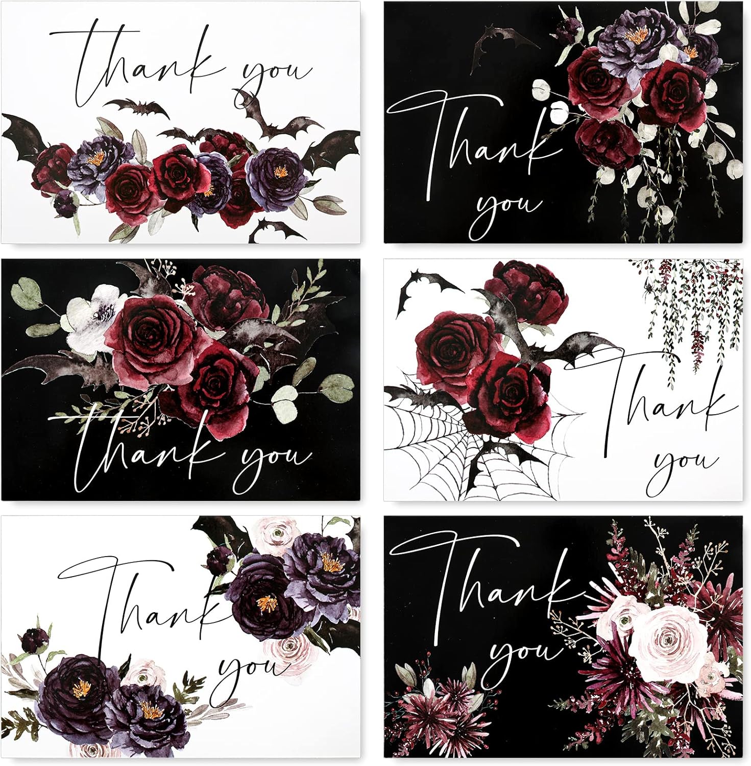 30 Pack Halloween Floral Thank You Cards with Envelopes
