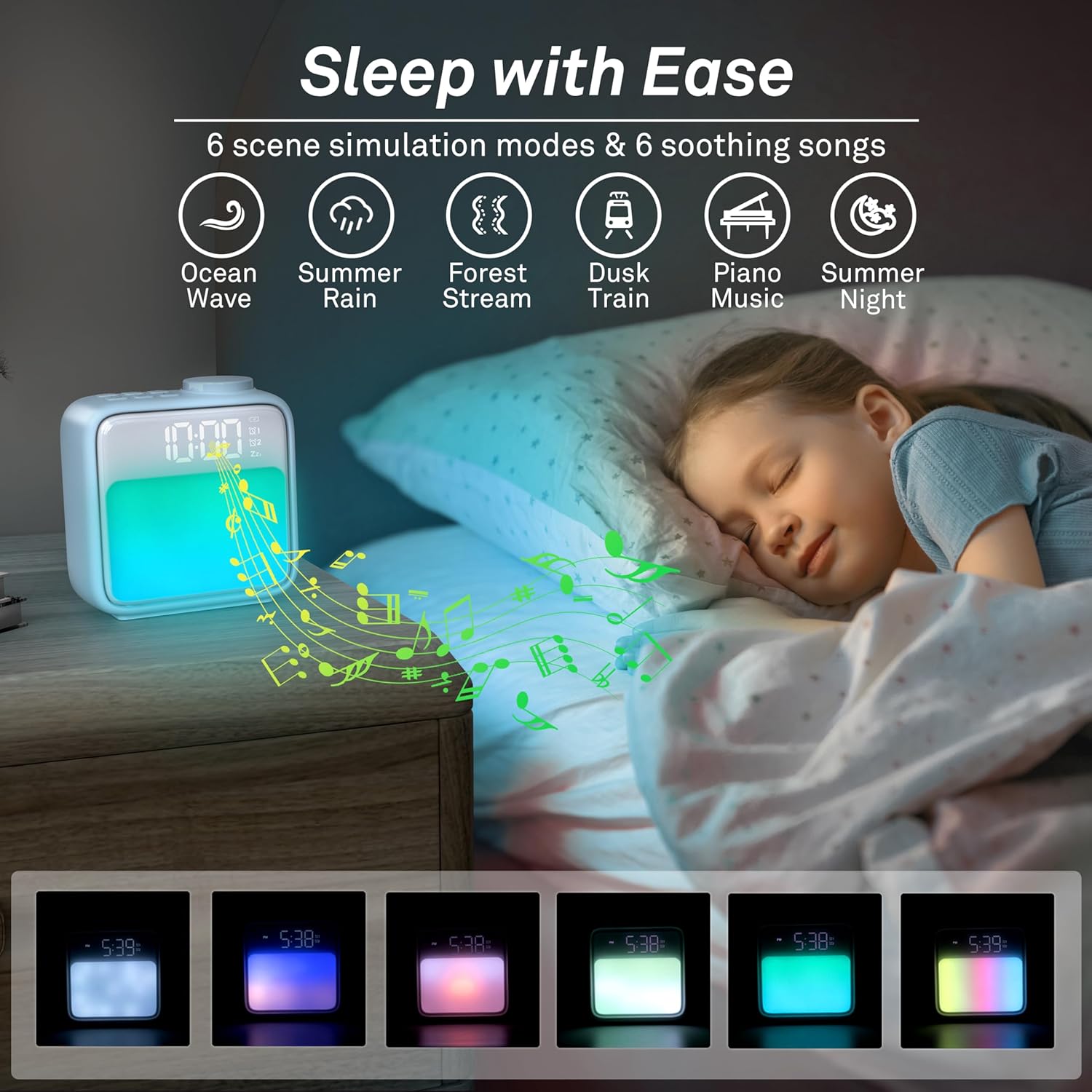 Airivo Alarm Clock Night Light with 6 Scenes and White Noise