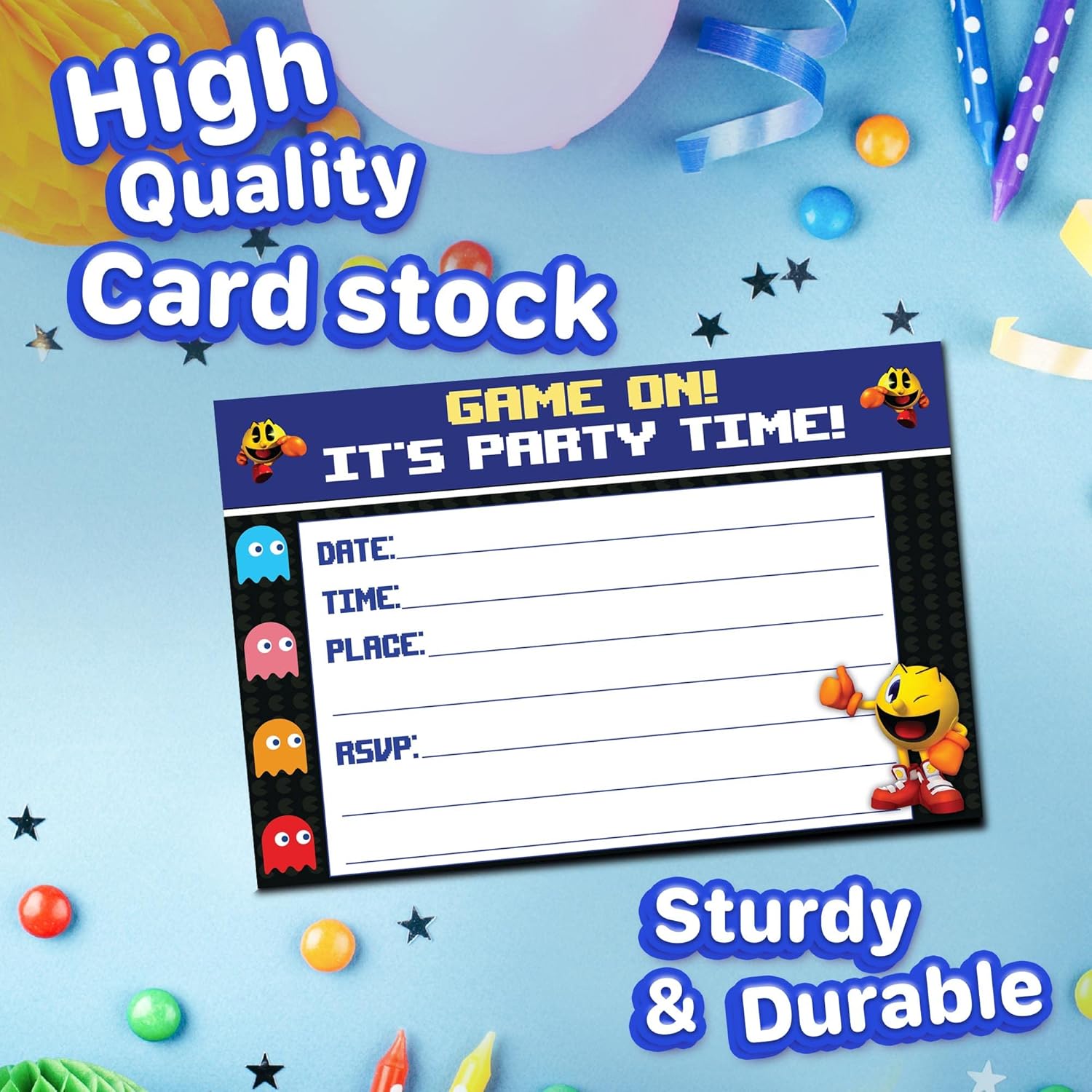 Set of 20 Retro Game Birthday Invites with Envelopes