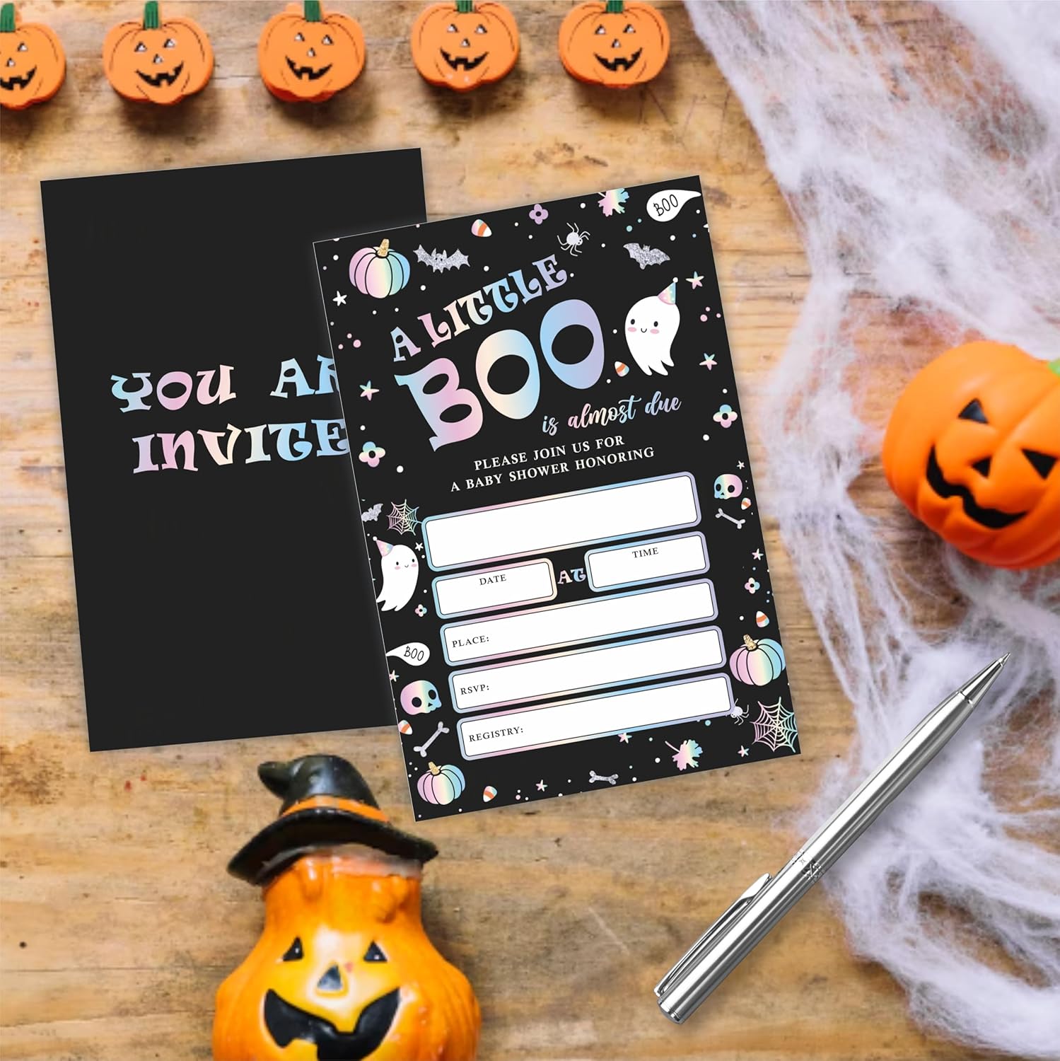 A Little Boo Is Almost Due Halloween Baby Shower Invites Set C09