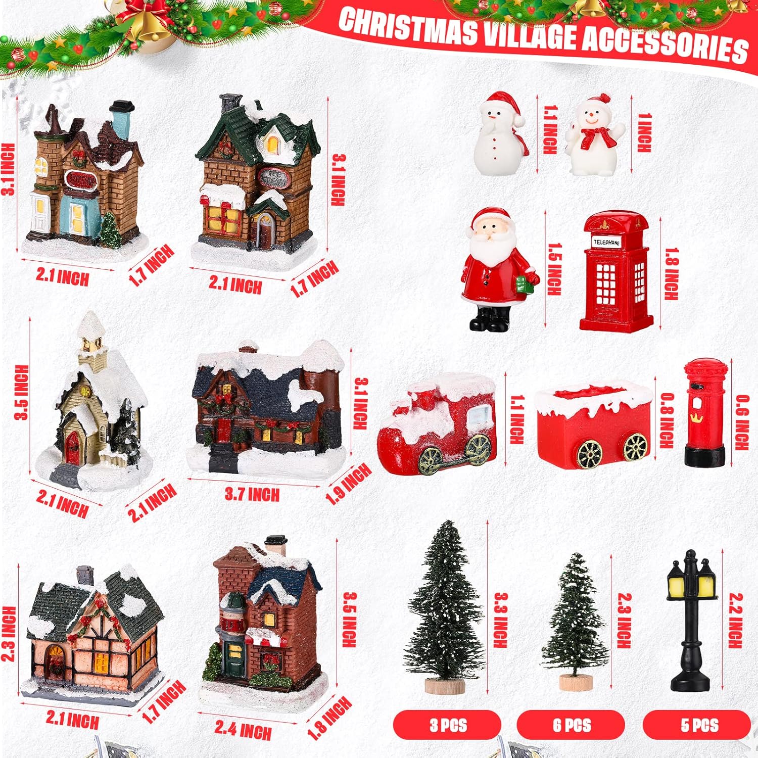 Zubebe 30 Pcs LED Christmas Village Houses Set