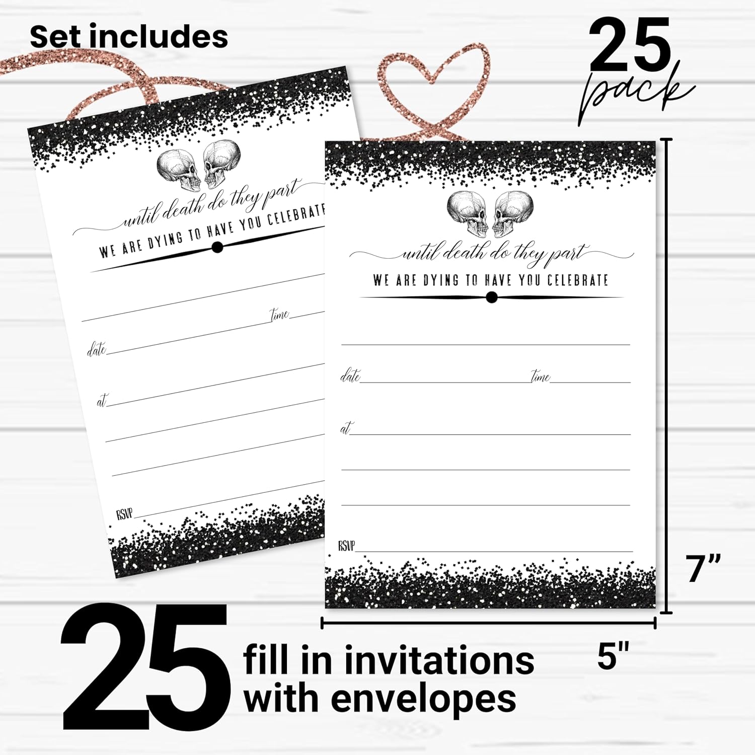 Glam Skull Halloween Invitations with Envelopes - 25 Pack
