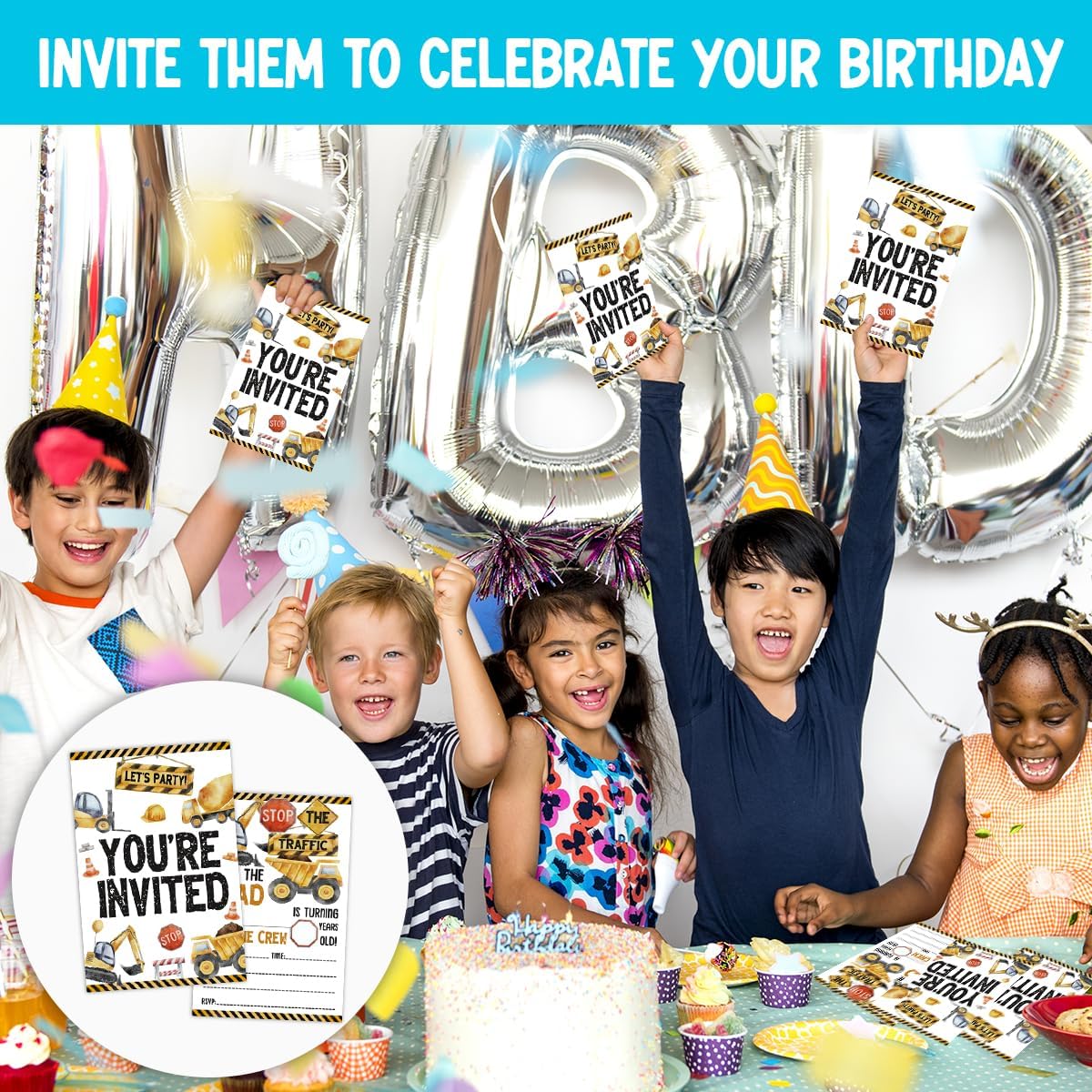Construction Birthday Party Invitations with Dump Truck Design