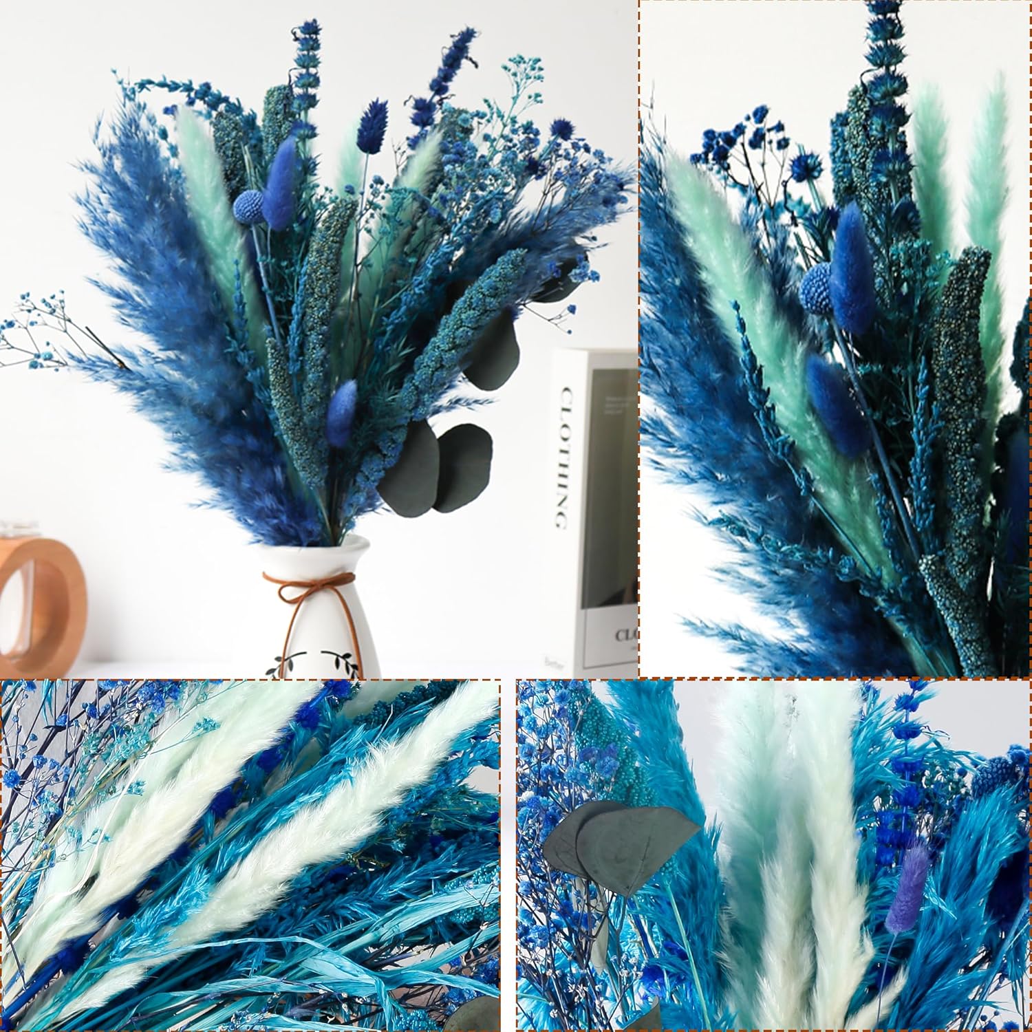 Acfruits Blue Dried Pampas Grass Bouquet 17 Inch Decor