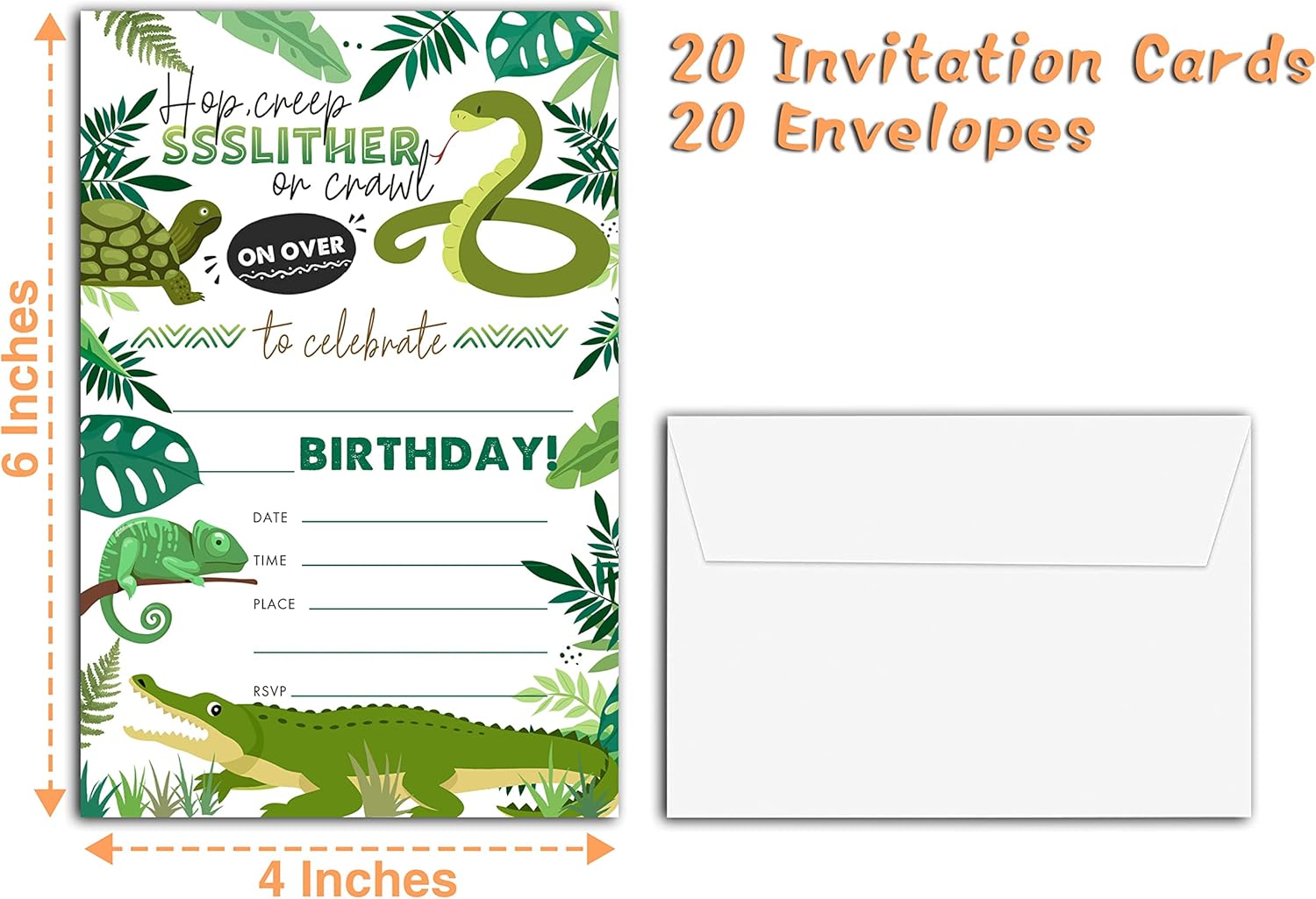 20 Count Snake Lizard Birthday Invites with Envelopes