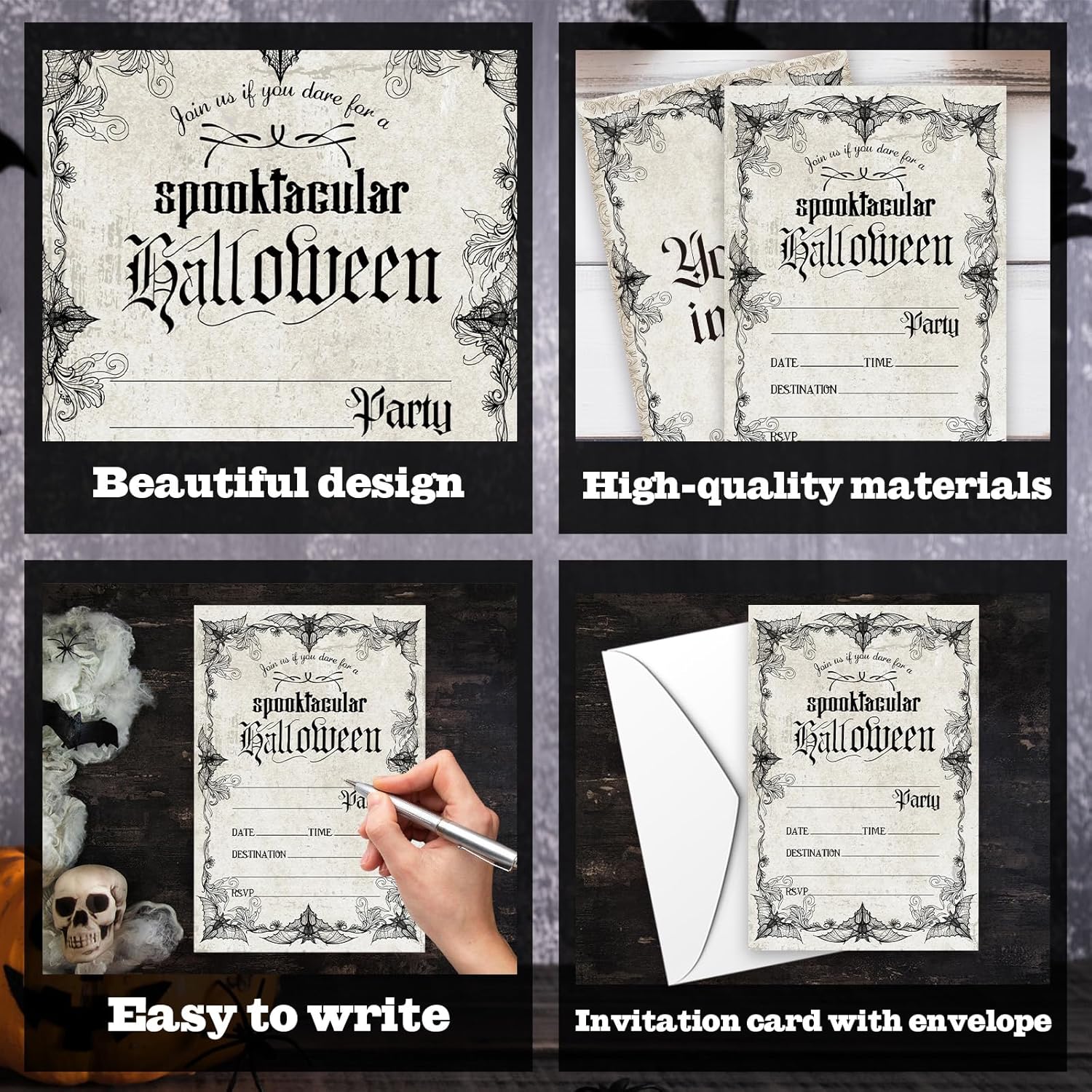 Halloween Party Invitations Set - Vintage Gothic Style