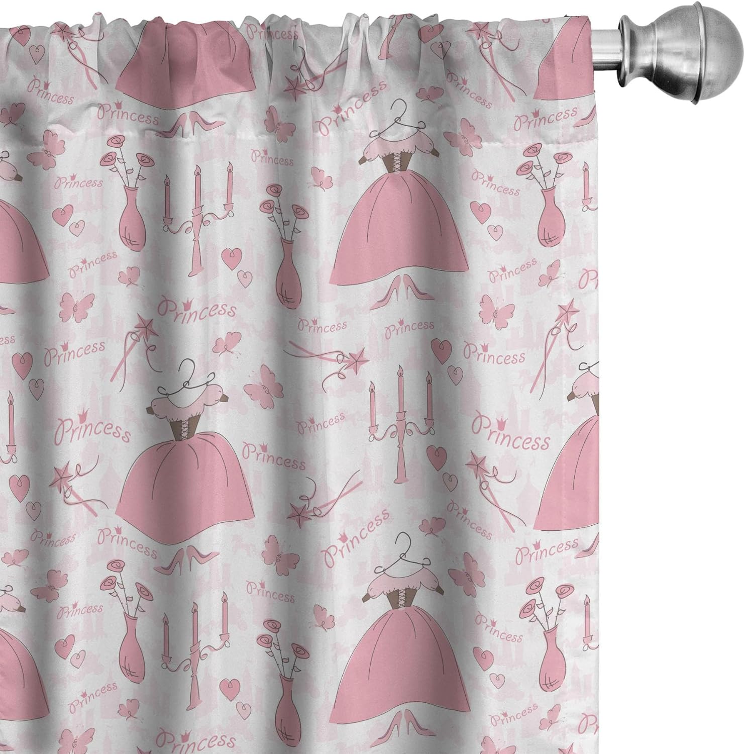 Ambesonne Cartoon Panels Curtains 28x63 Rose Pink White