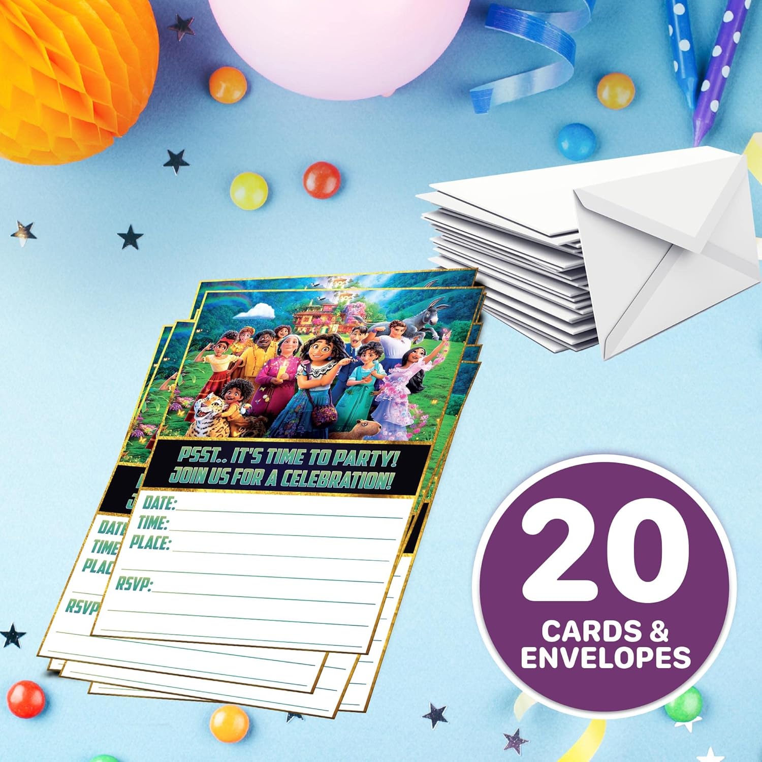 20 Piece Magical Family Birthday Invite Set - Lightweight Vibrant Easy to Fill