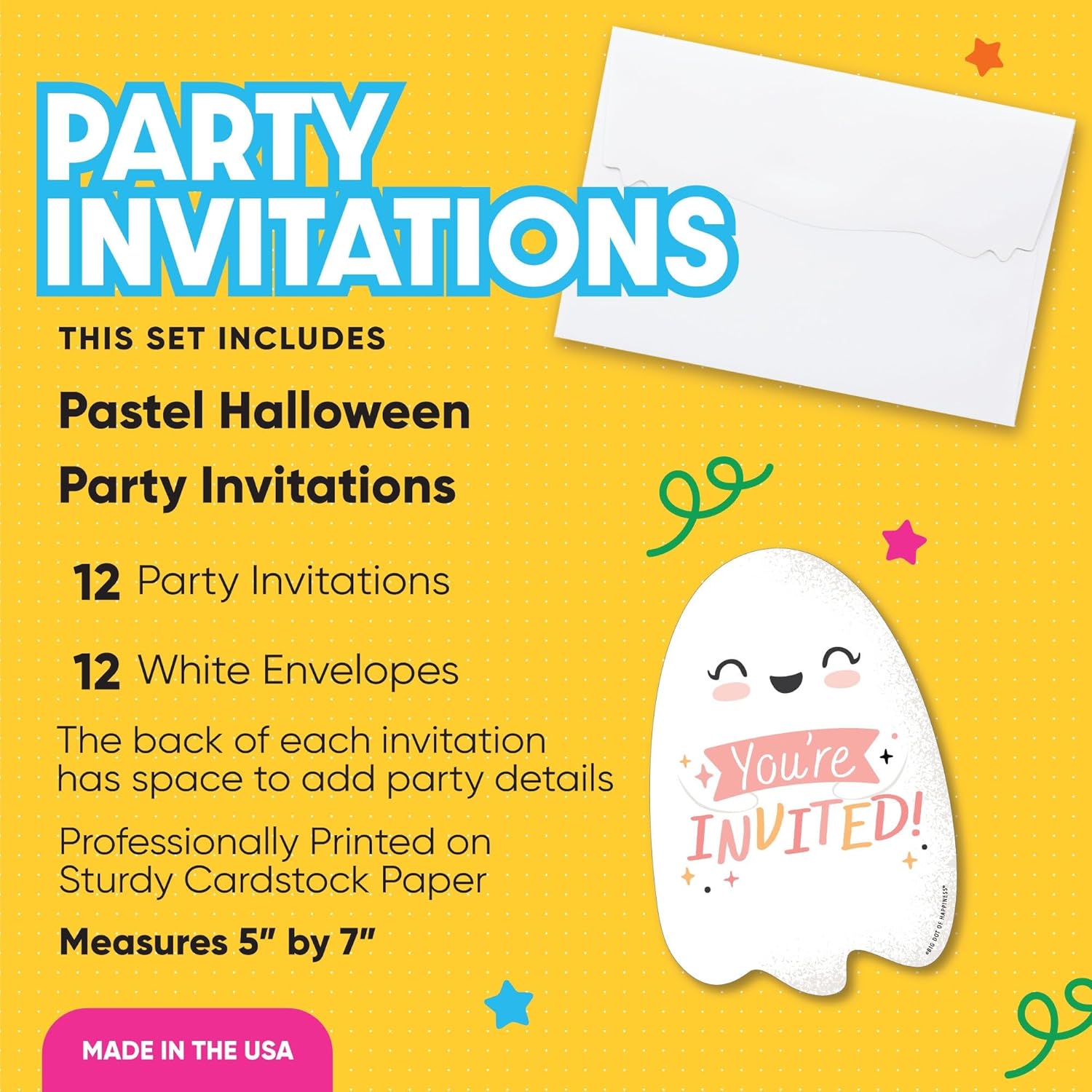 Pink Halloween Invitation Cards Set of 12 with White Envelopes
