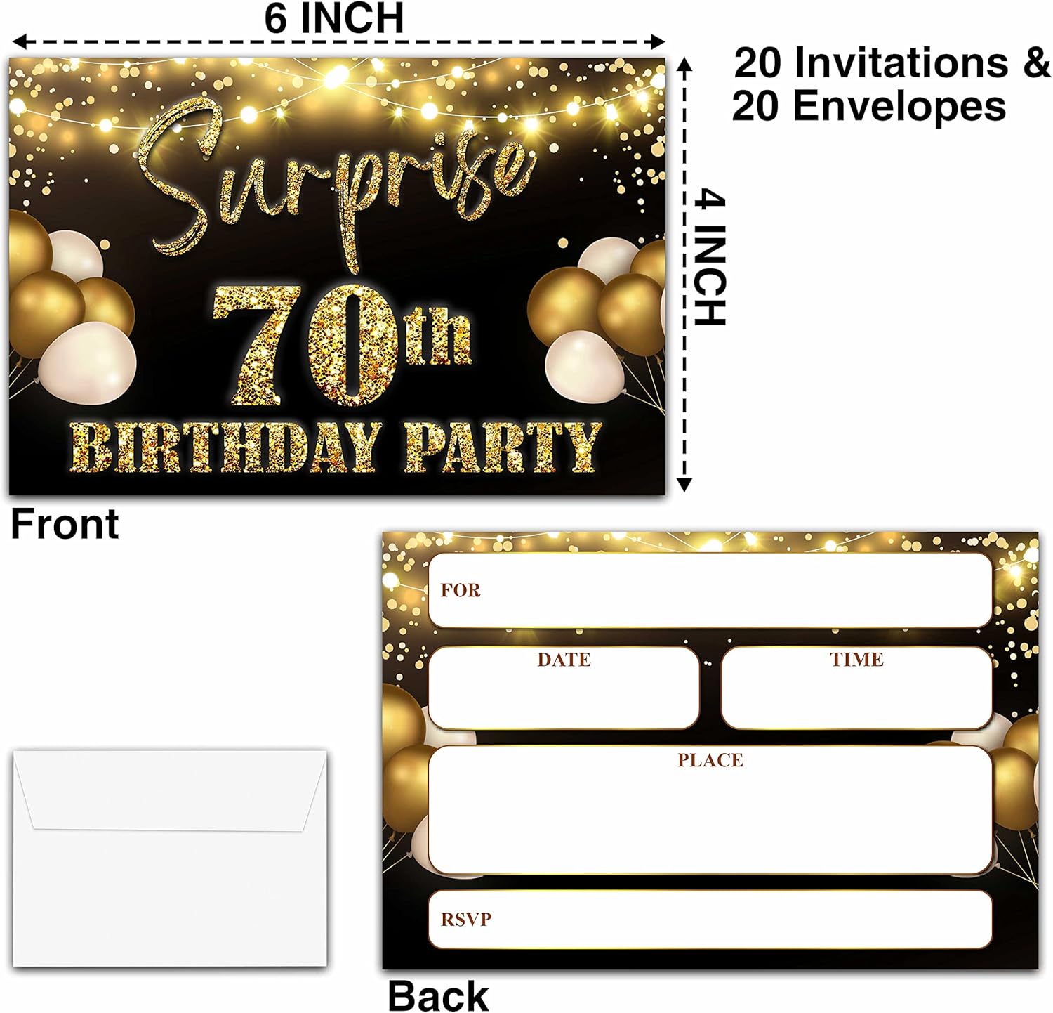 YSTEP 70th Birthday Party Invitations Foil Balloon Cards