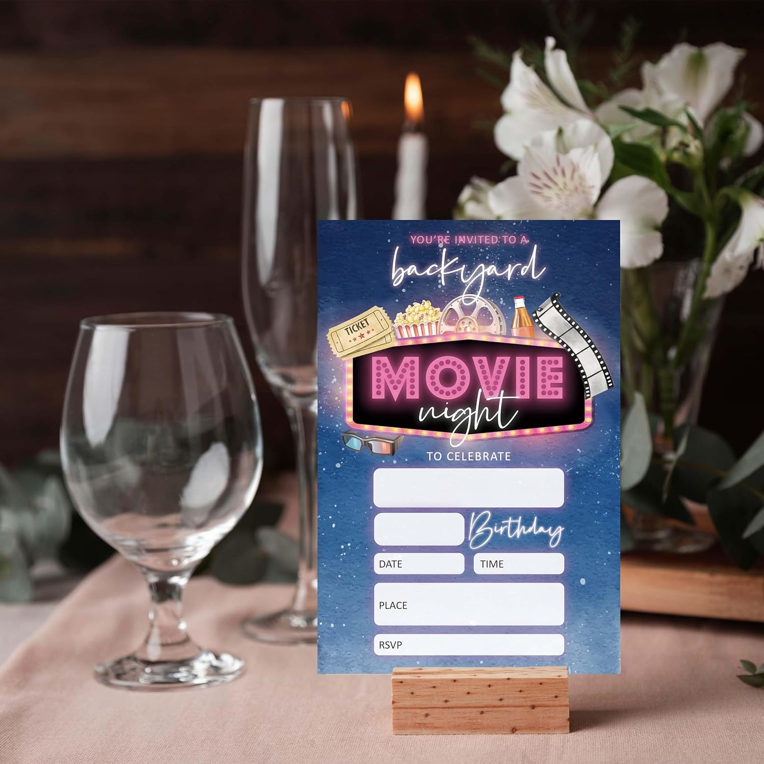 Movie Night Birthday Invitations 20 PCS with Envelopes