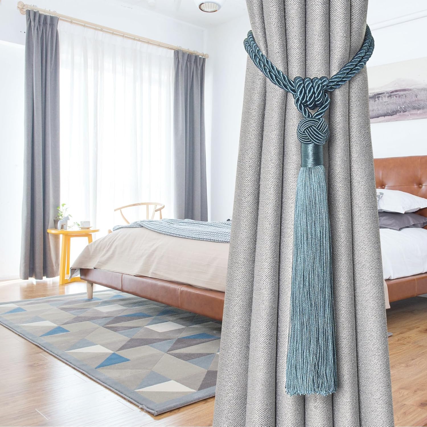 NICEEC 4 Pack Teal Curtain Tiebacks with Tassels