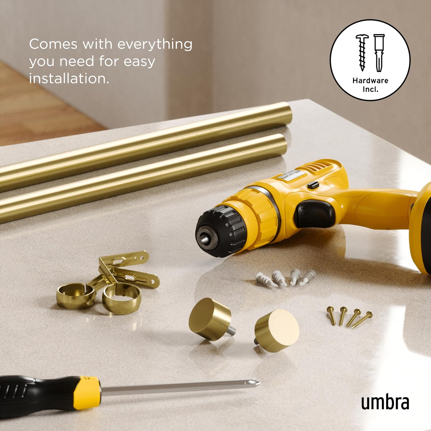 Umbra Cappa Curtain Rod 1 Inch 66 to 120 Inches