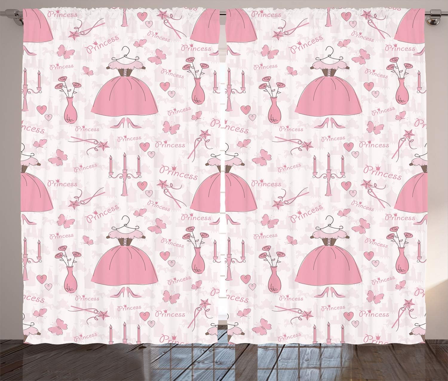 Ambesonne Cartoon Curtains 2 Panel Set 108x84 Rose Pale Pink White