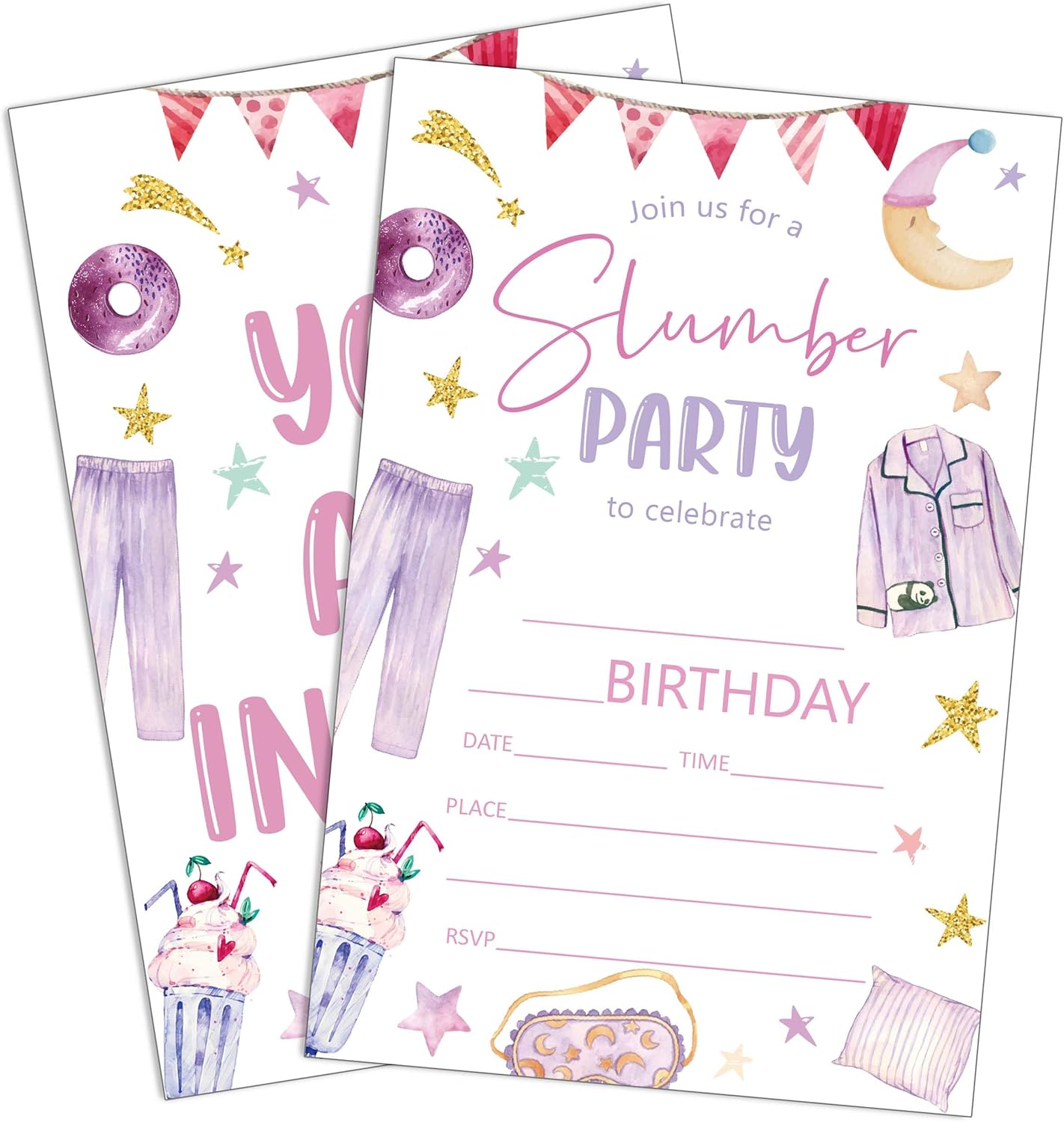 Slumber Birthday Invitations 20 PCS Pajama Party Cards