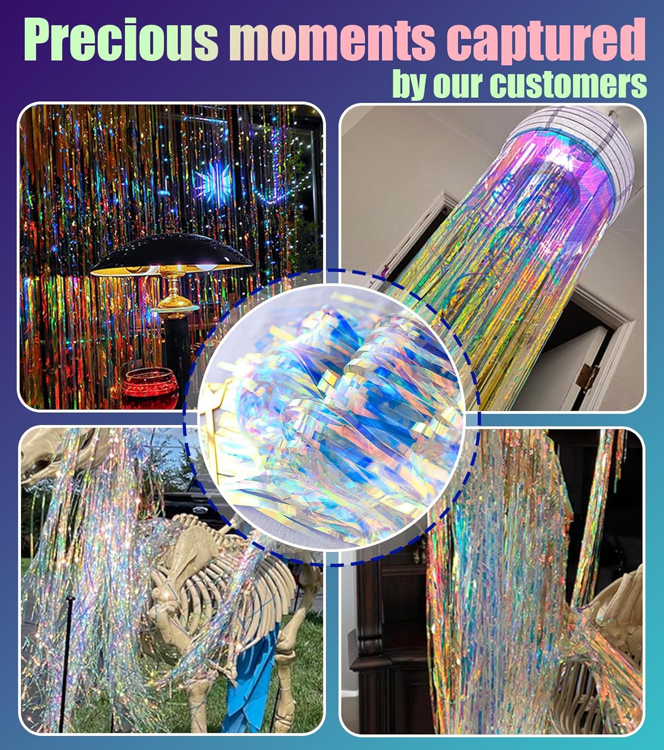 Gorgeous Holographic Iridescent Fringe Curtains 2 Pack